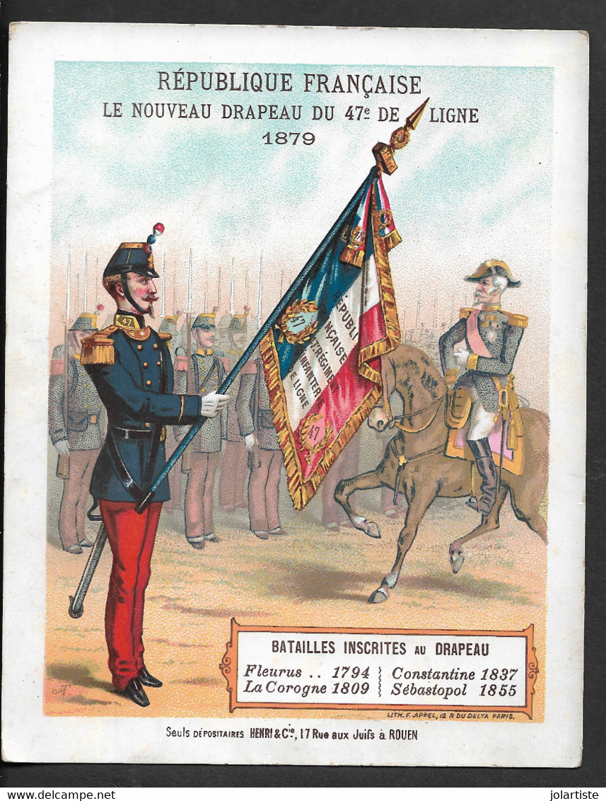 MILITARIA  Republique Francaise Le Nouveau Drapeau Du 47 Eme De Ligne 1879 Dim:125 Mm X 160 Mm Clas2 N096 - Flags