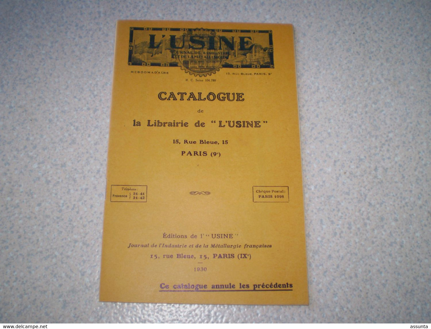 Catalogue 1930 De La Librairie De L'Usine à Paris 40 Pages Avec Bon De Commande - Other & Unclassified