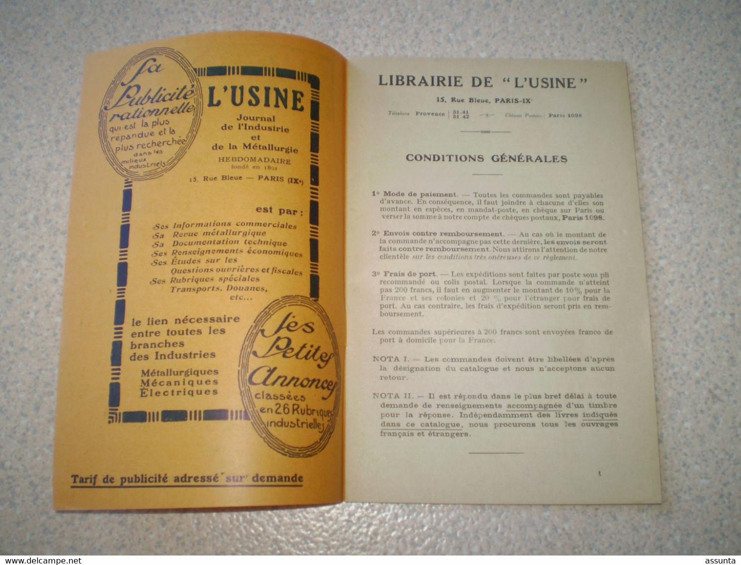 Catalogue 1930 De La Librairie De L'Usine à Paris 40 Pages Avec Bon De Commande - Other & Unclassified