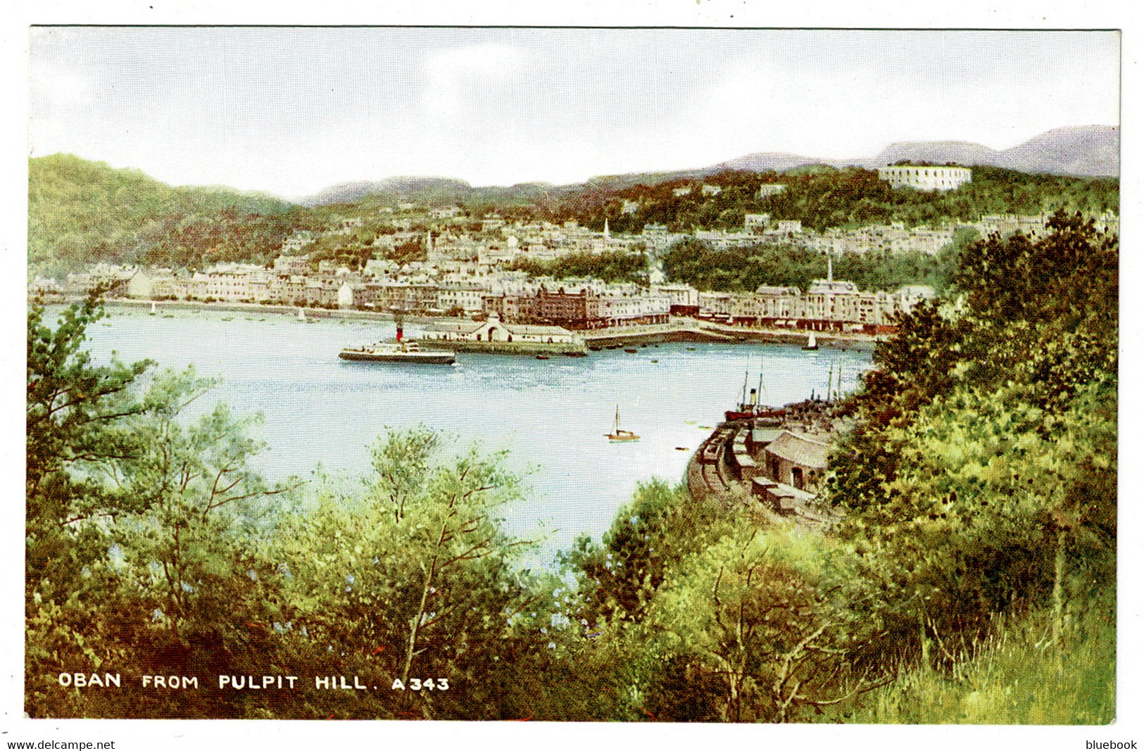Ref 1487 - Early Postcard - Oban From Pulpit Hill Showing Steamer - Argyllshire Scotland - Argyllshire
