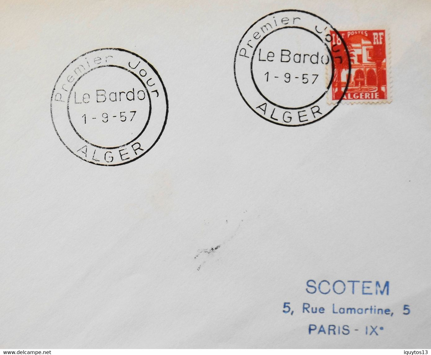 Lettre 1er Jour ALGERIE 1957 - Le BARDO - Daté Alger  Le 1.9.1957 - TBE - FDC