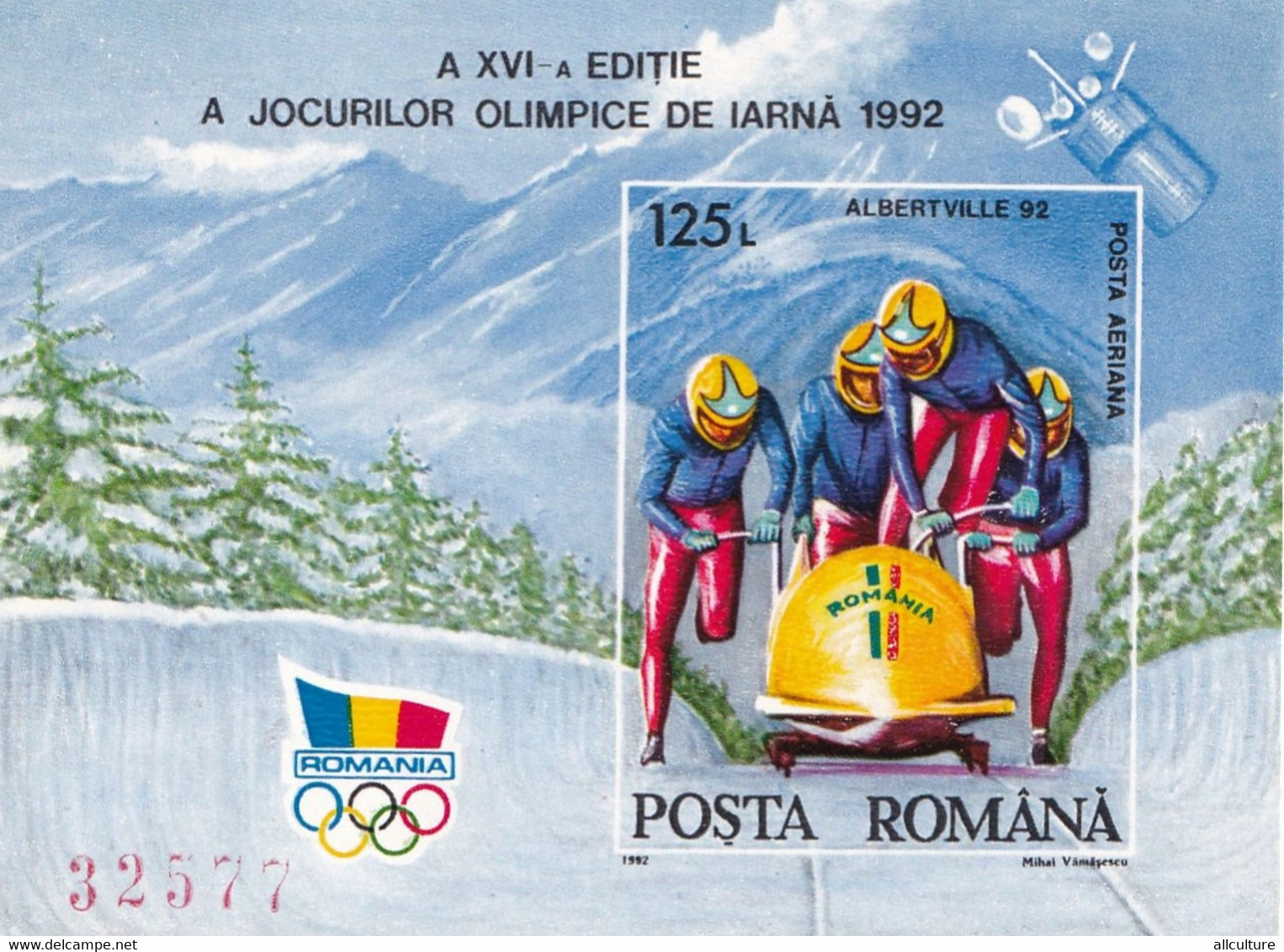 ALBERTVILLE 1992 WINTER OLIMPIC GAMES ROMANIA BLOCK NONDANTELE MNH - Invierno 1992: Albertville