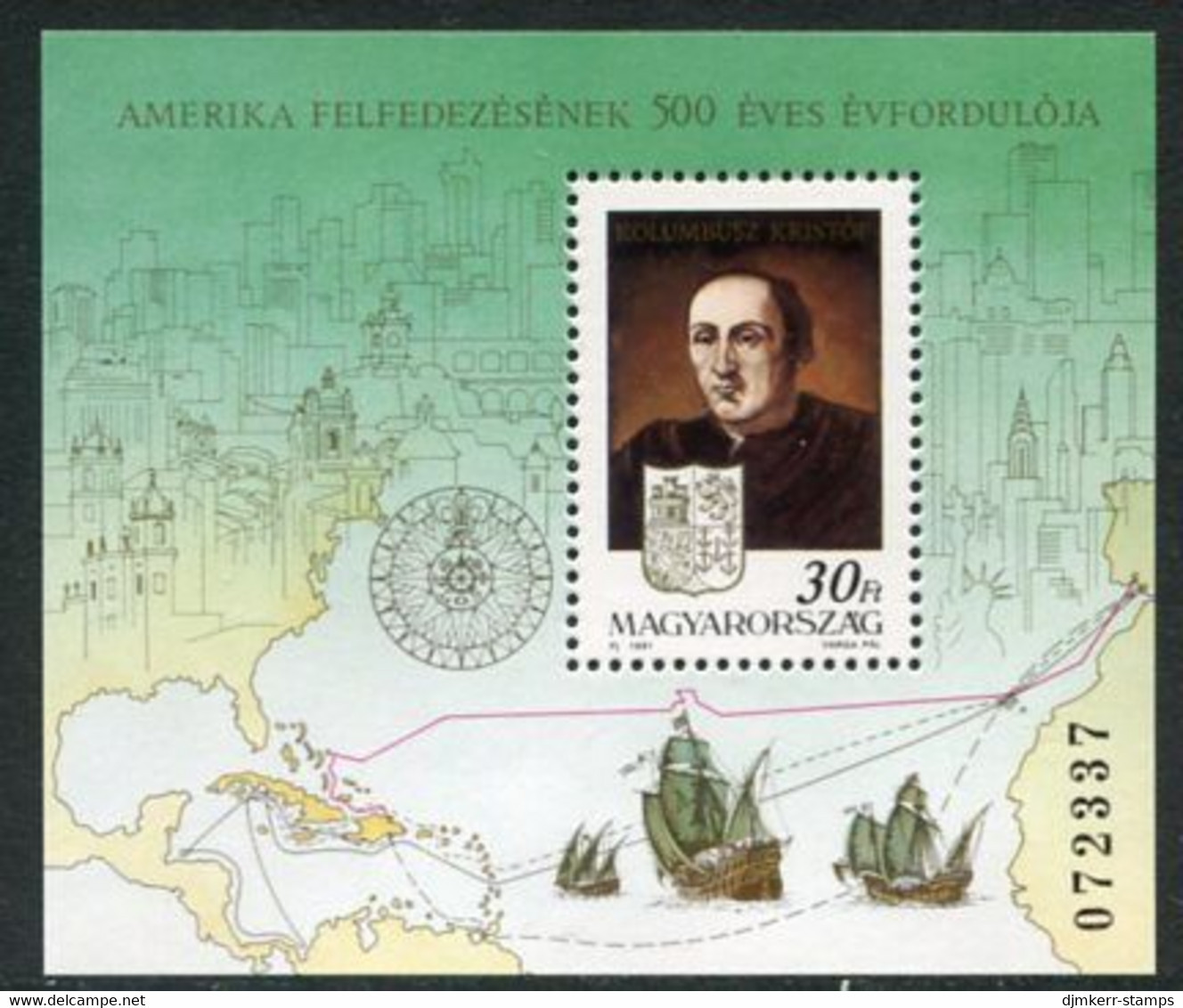 HUNGARY 1991 Discovery Of America Block MNH / **..  Michel Block 217 - Blokken & Velletjes