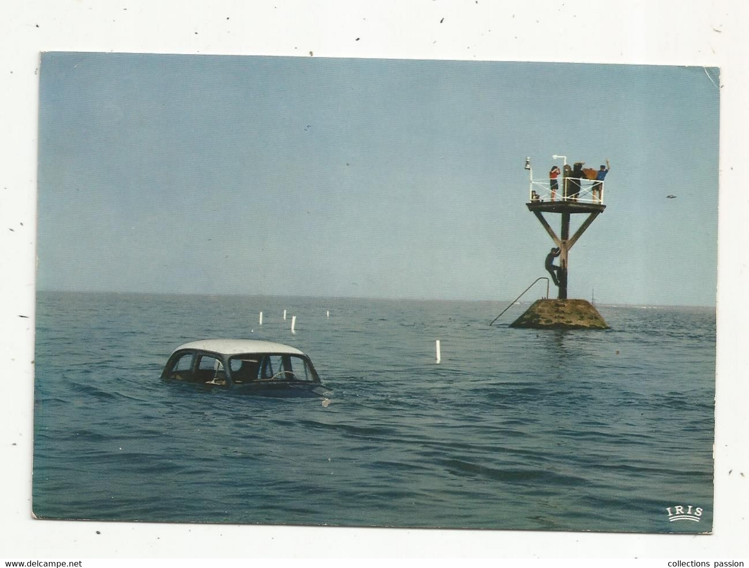 Cp , Automobiles , VOYAGEURS SURPRIS PAR LA MAREE MONTANTE, Ile De Noirmoutier,85 ,le Passage Du Gois, écrite - Voitures De Tourisme