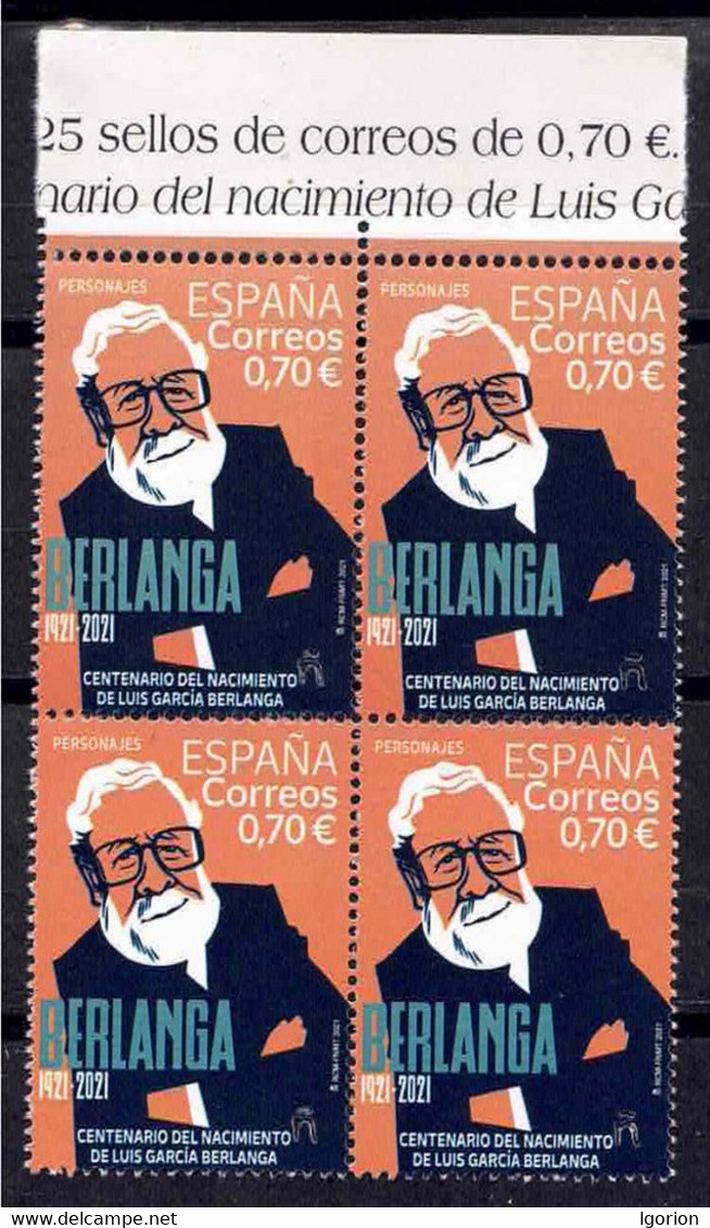 ESPAÑA 2021 ** MNH ED. 5495 PERSONAJES. CENT. NACIM. LUIS G. BERLANGA BL.4 - Unused Stamps