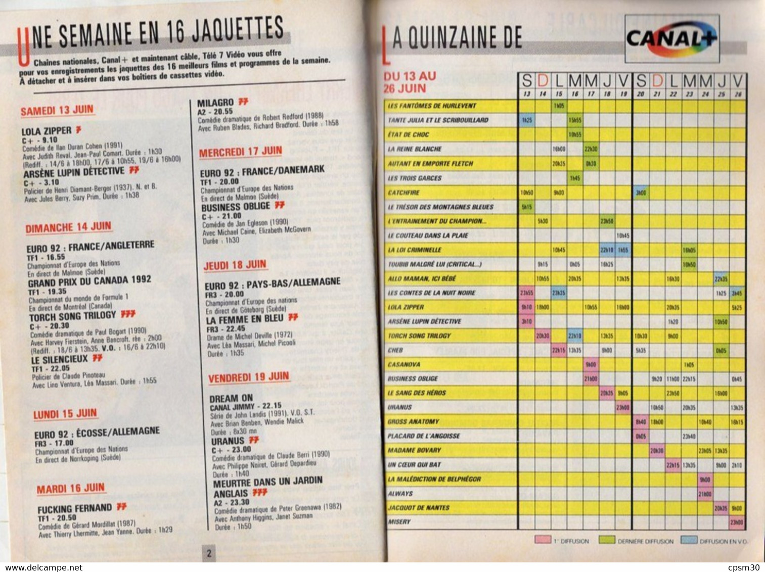 Télé 7 Vidéo N° 170, Juin 1992, THIERRY LHERMITTE, Avec Jaquettes Et Autocollants Des Films De Semaine - Fernsehen