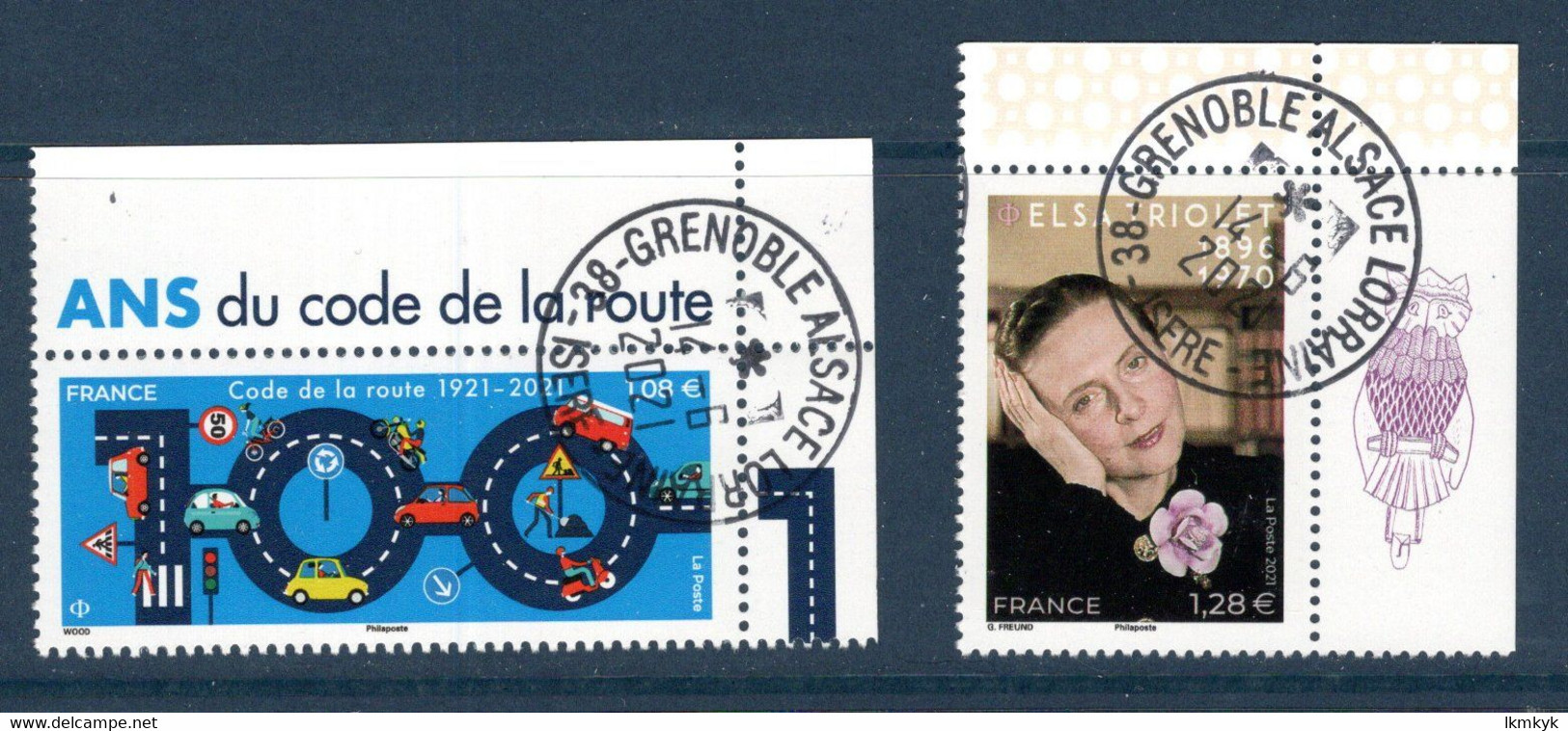 France 2021.issu De La Mini Feuille 100 Ans Du Code De La Route & Elsa Triolet..Cachet Rond Gomme D'origine. - Used Stamps