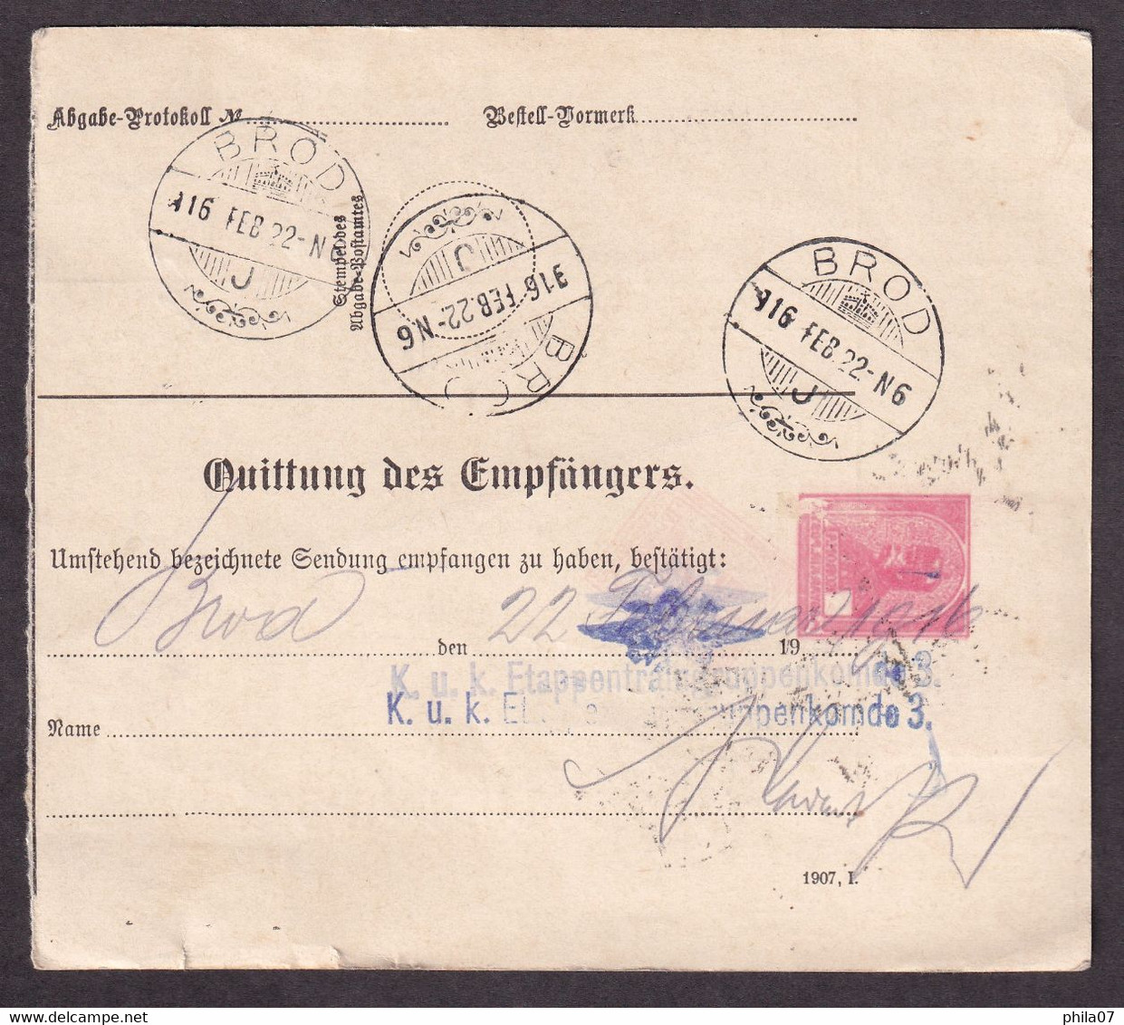 Austria - Parcel Card For Package Sent From Wien To Brod On Sava (Croatia) 1916. - Sonstige & Ohne Zuordnung