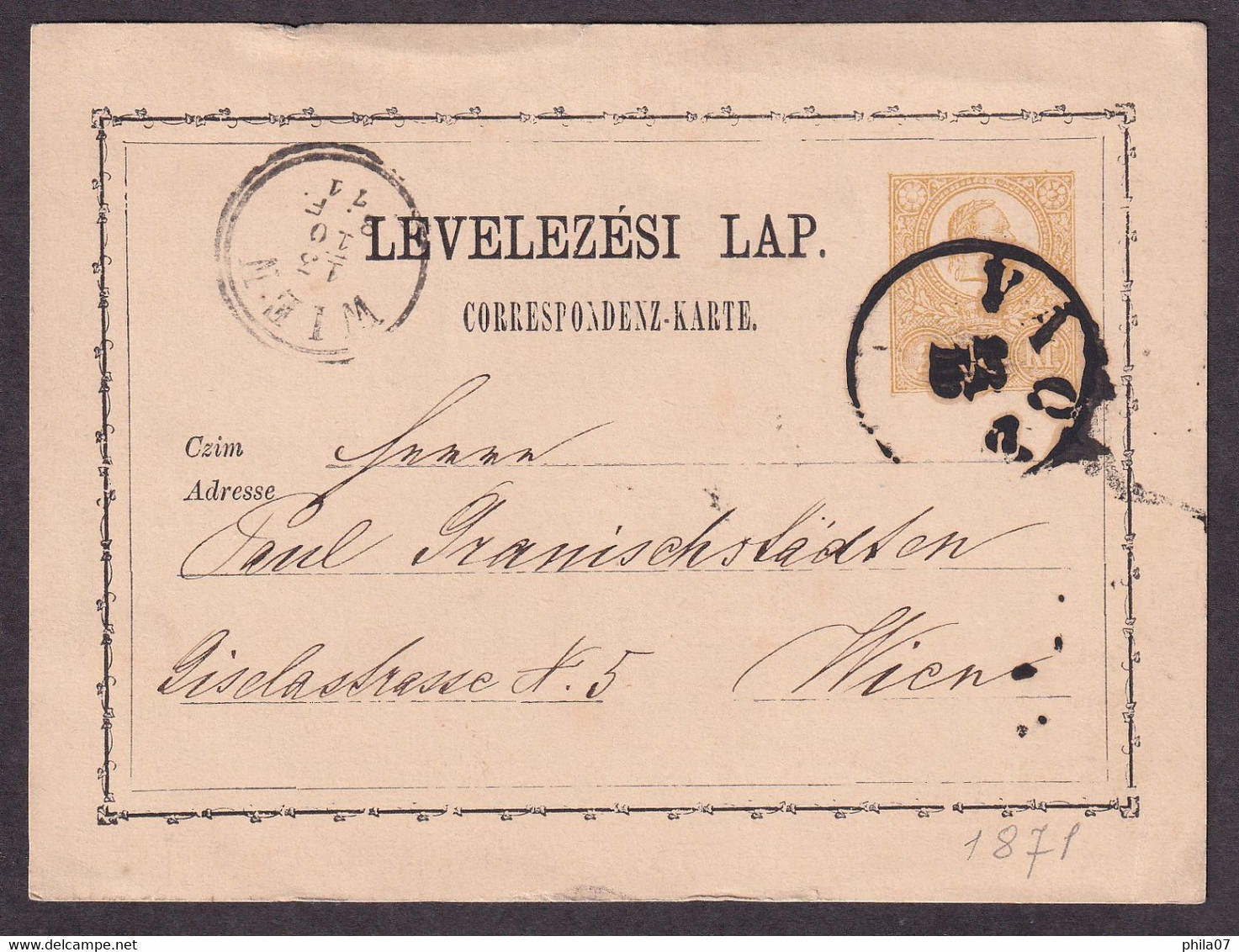 Hungary - Stationery Sent To Wien 1871. Good Quality. - Postal Stationery