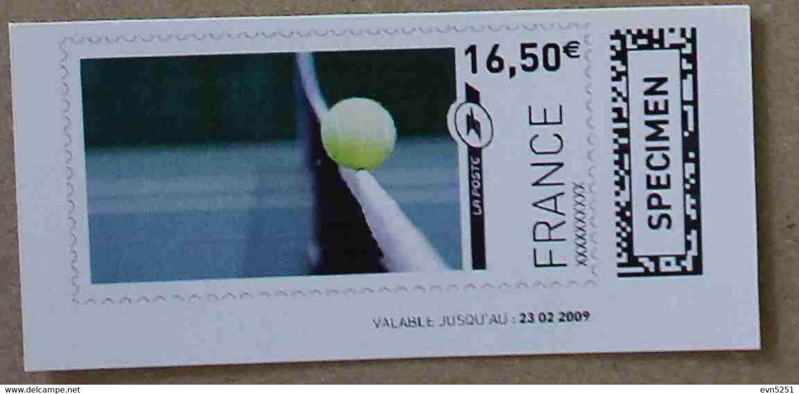 Ti02-03 : SPECIMEN - Balle De Tennis 16.50 € (autoadhésif / Autocollant) - Specimen