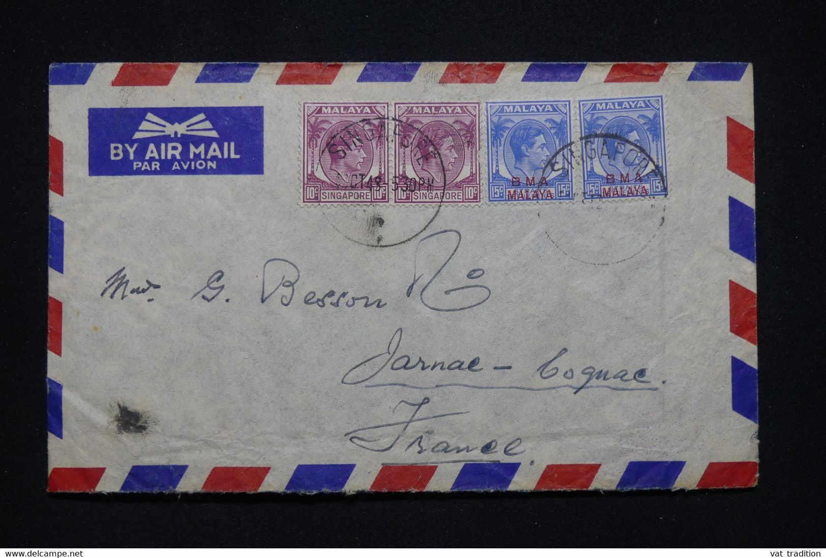 MALAISIE - Enveloppe De Singapour Pour La France En  1953, Affranchissement Avec Surchargés - L 100136 - Malaya (British Military Administration)