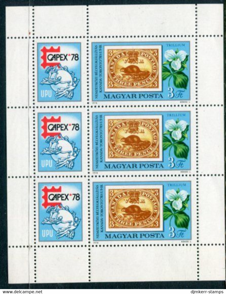 HUNGARY 1978 CAPEX Stamp Exhibition Sheetlet MNH /**  Michel 3293 Kb - Blokken & Velletjes
