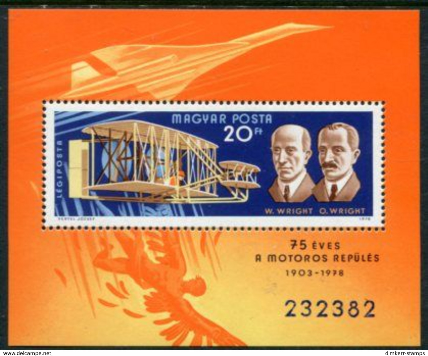 HUNGARY 1978 Anniversary Of Powered Flight Block MNH /**.  Michel Block 129 - Unused Stamps