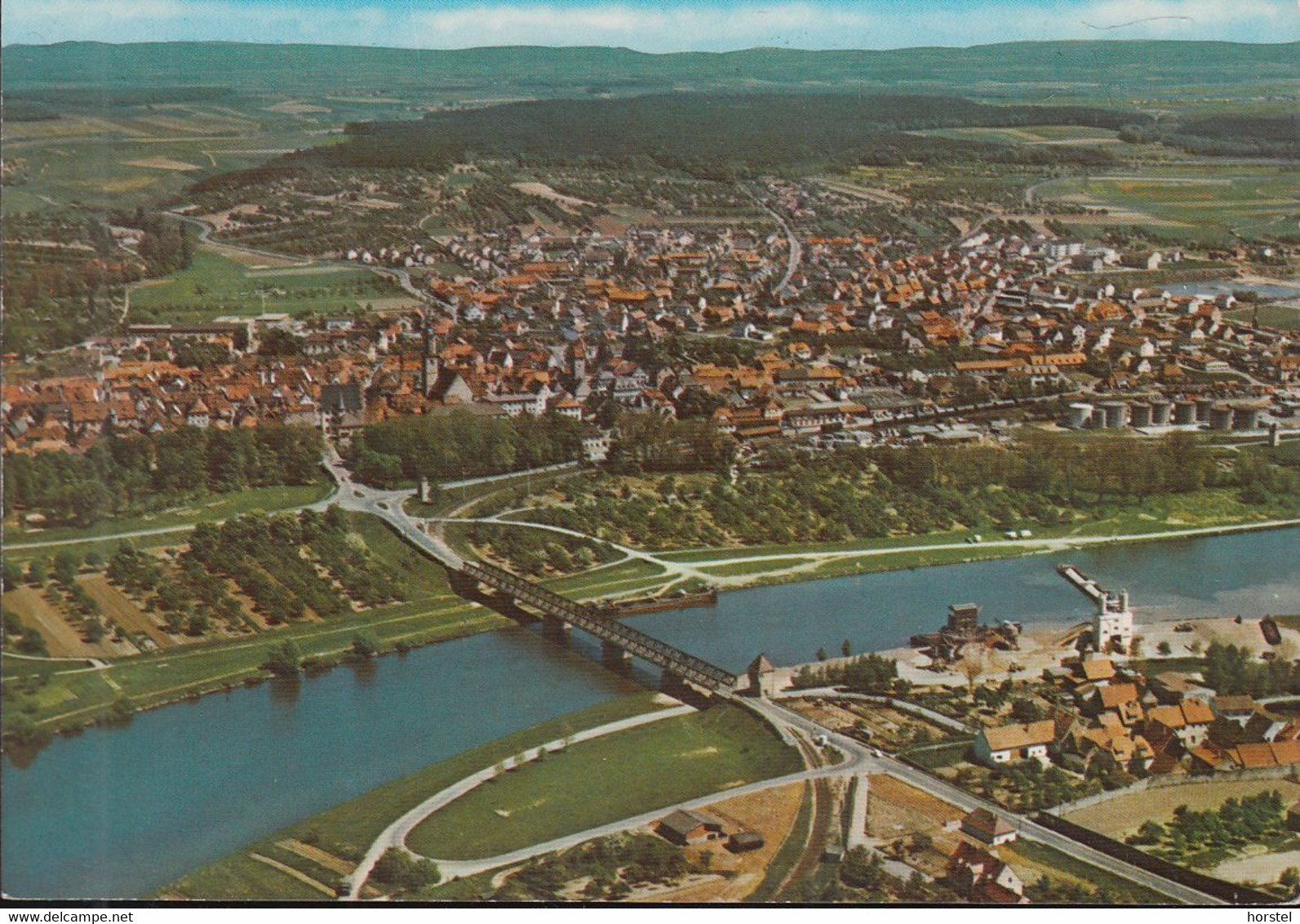 D-97332 Volkach Am Main - Mainbrücke - Lastkahn - Luftbild - Aerial View - Kitzingen