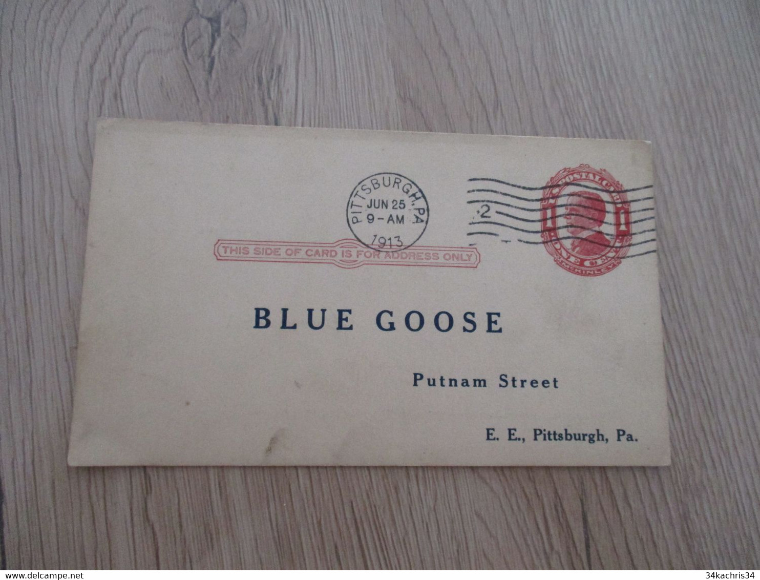 USA Entier Repiqué Blue Goose Pub Pittsburg 1913 Oblitération 2 Ondulée - 1901-20