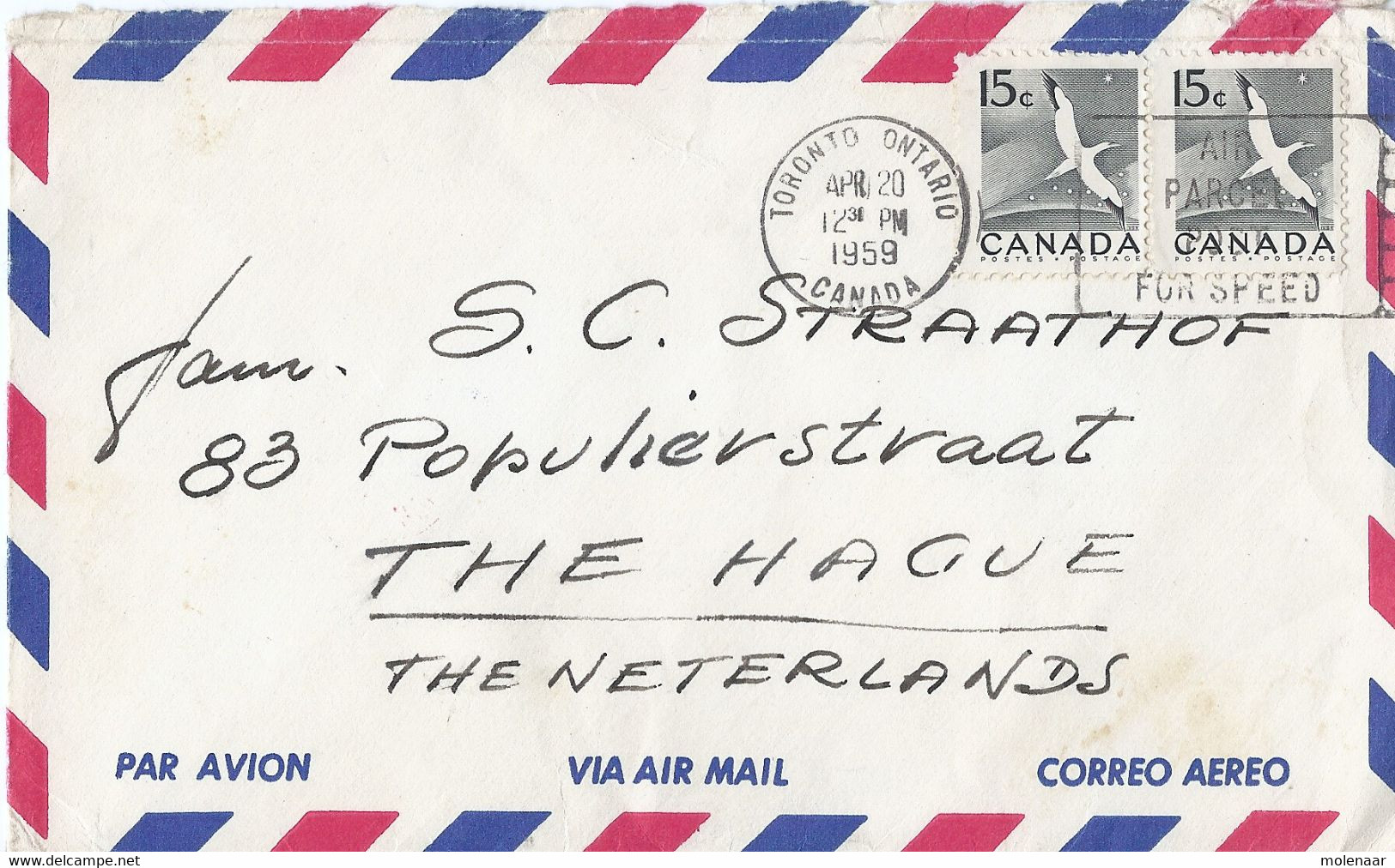 Canada Luchtpost Brief Uit 1959 Met 2 Zegels  (1897) - Autres & Non Classés
