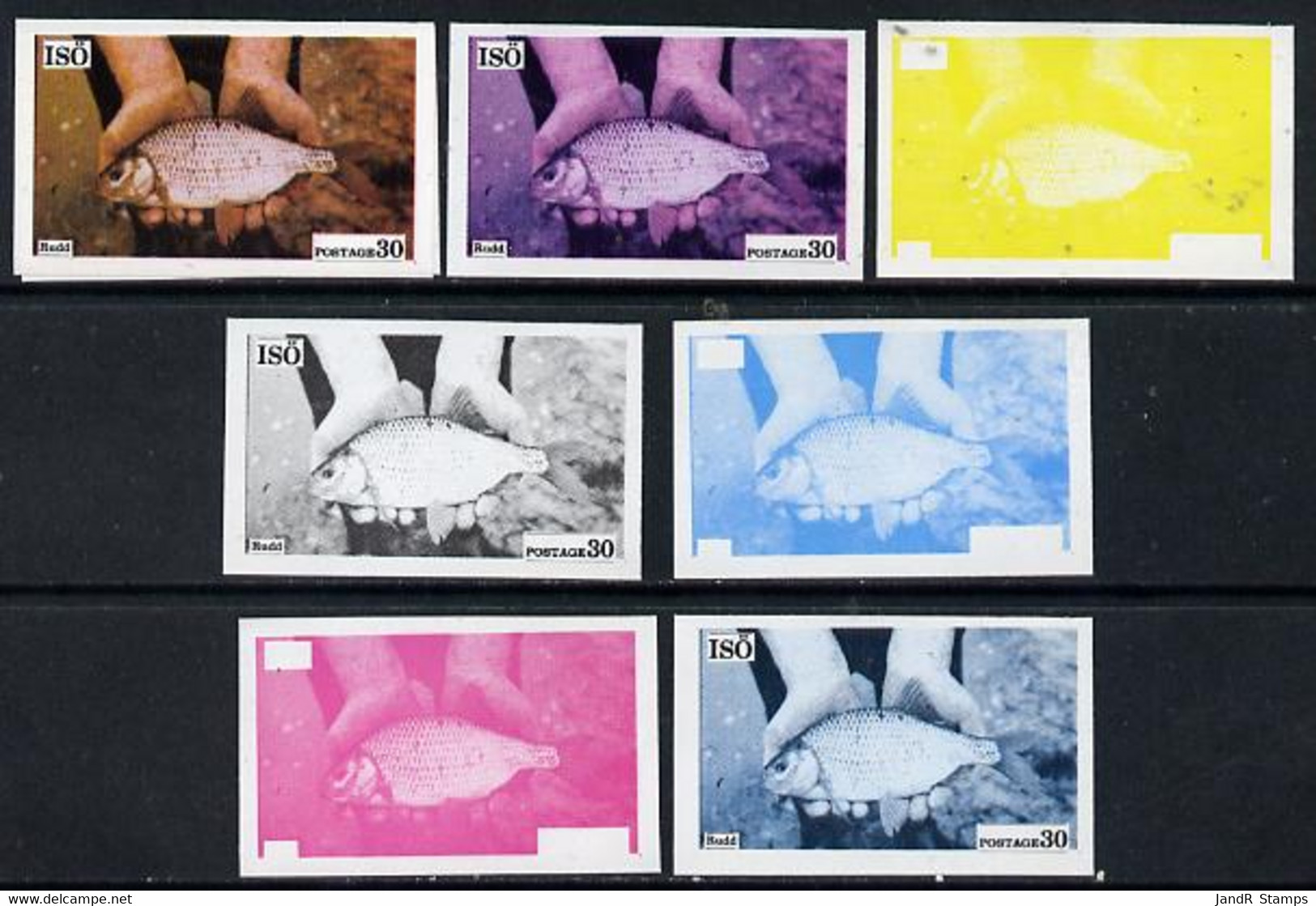 Iso - Sweden 1973 Fish 30 (Rudd) Set Of 7 Imperf Progressive Colour Proofs Comprising The 4 Individual Colours Plus 2, 3 - Emissions Locales