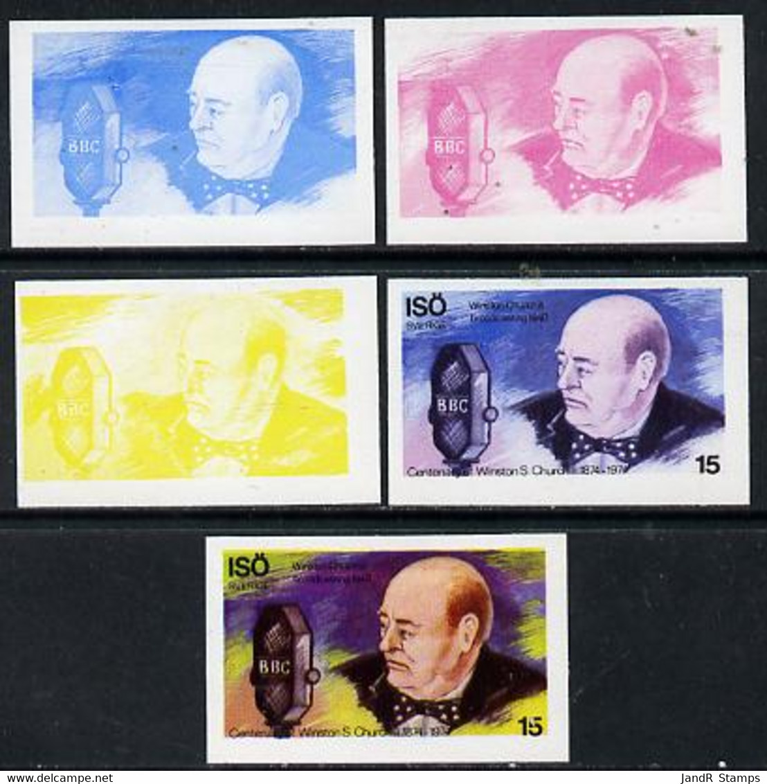 Iso - Sweden 1974 Churchill Birth Centenary 15 (Talking Into Microphone) Set Of 5 Imperf Progressive Colour Proofs Compr - Lokale Uitgaven