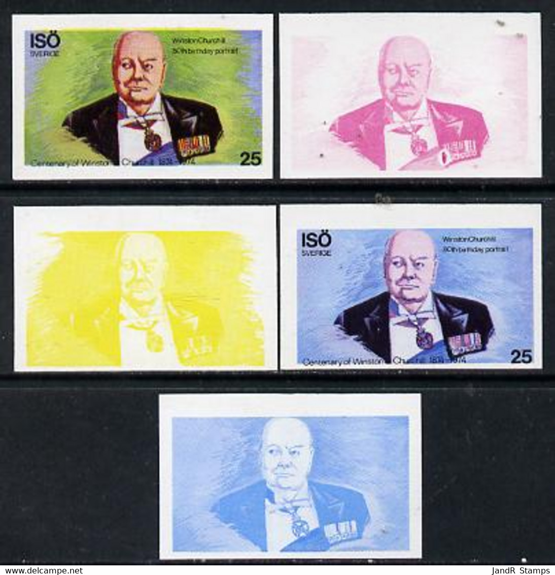 Iso - Sweden 1974 Churchill Birth Centenary 25 (80th Birthday Portrait) Set Of 5 Imperf Progressive Colour Proofs Compri - Ortsausgaben