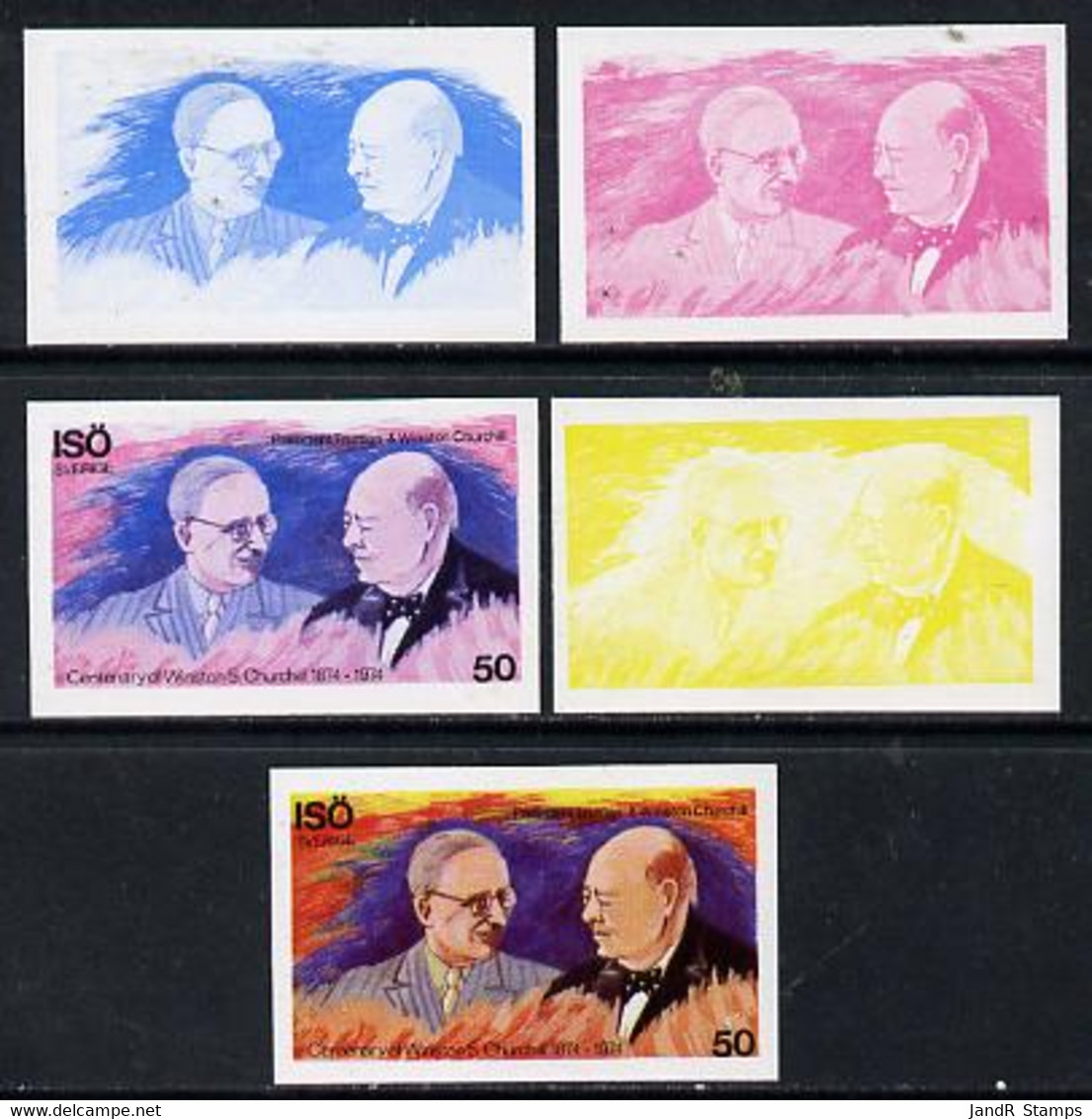 Iso - Sweden 1974 Churchill Birth Centenary 50 (with Pres Truman) Set Of 5 Imperf Progressive Colour Proofs Comprising 3 - Emisiones Locales