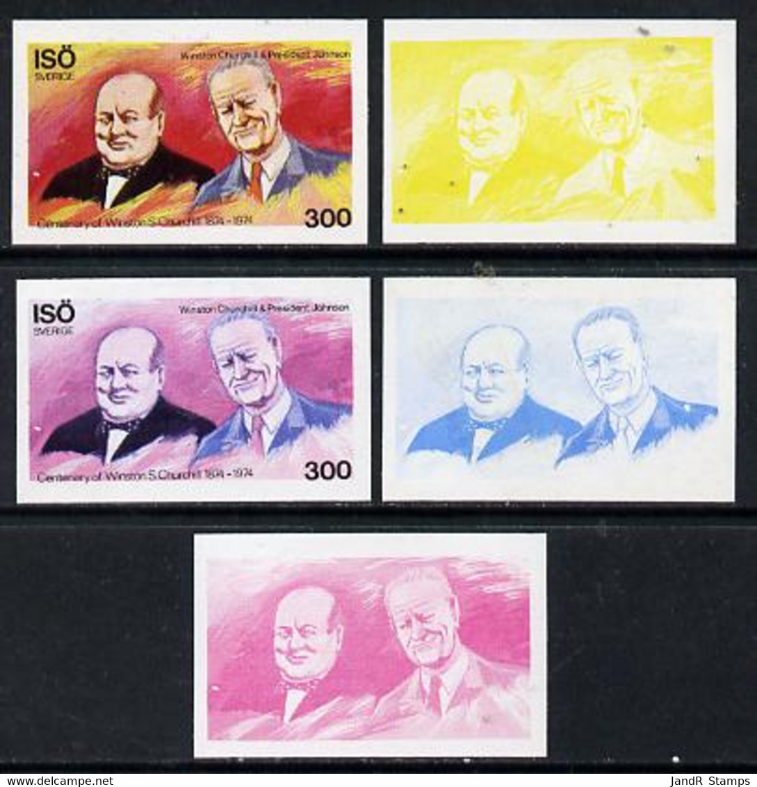 Iso - Sweden 1974 Churchill Birth Centenary 300 (with Pres Johnson) Set Of 5 Imperf Progressive Colour Proofs Comprising - Local Post Stamps