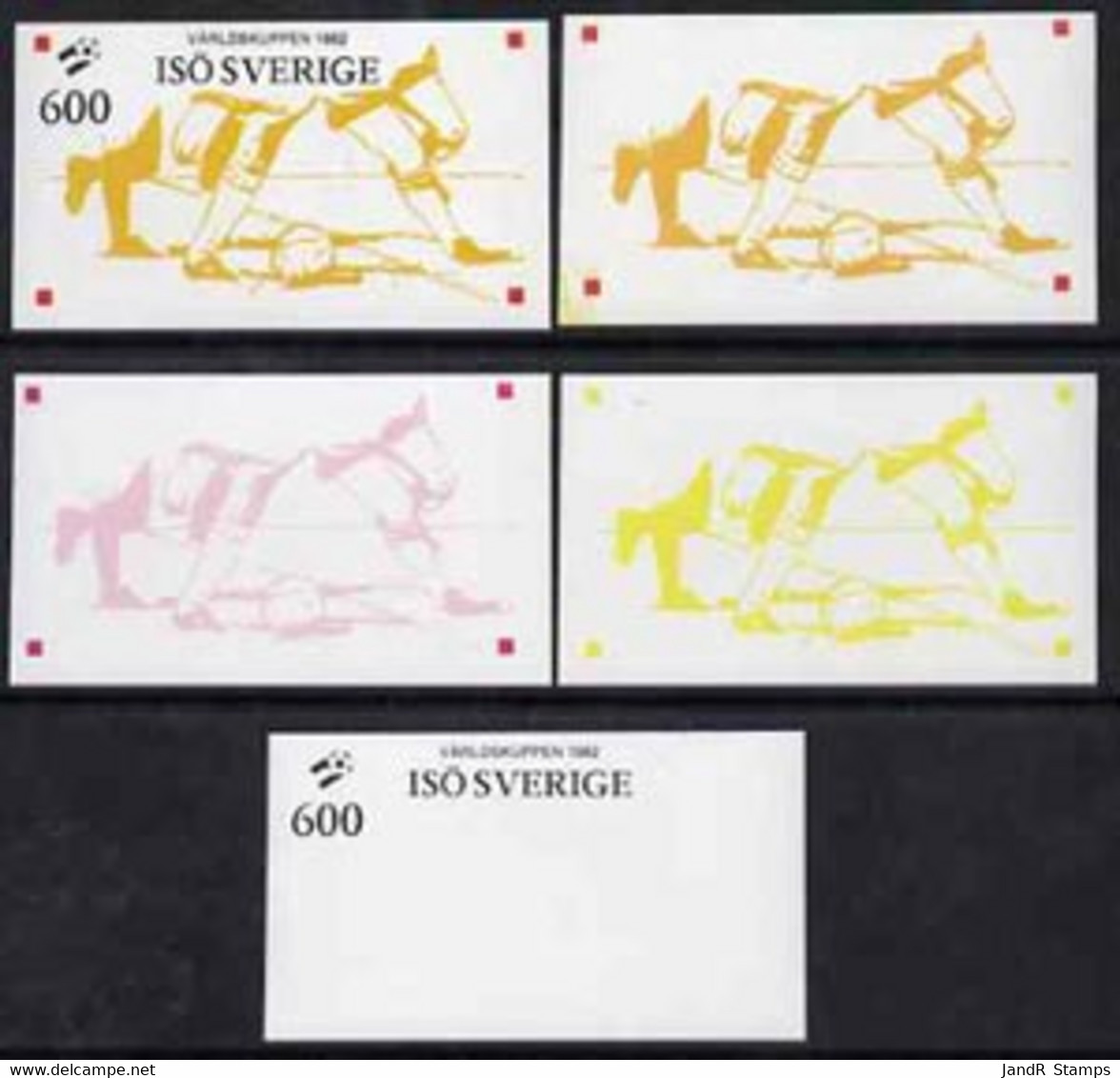 Iso - Sweden 1982 Football World Cup Imperf Souvenir Sheet (600 Value) Set Of 5 Progressive Colour Proofs Comprising The - Local Post Stamps