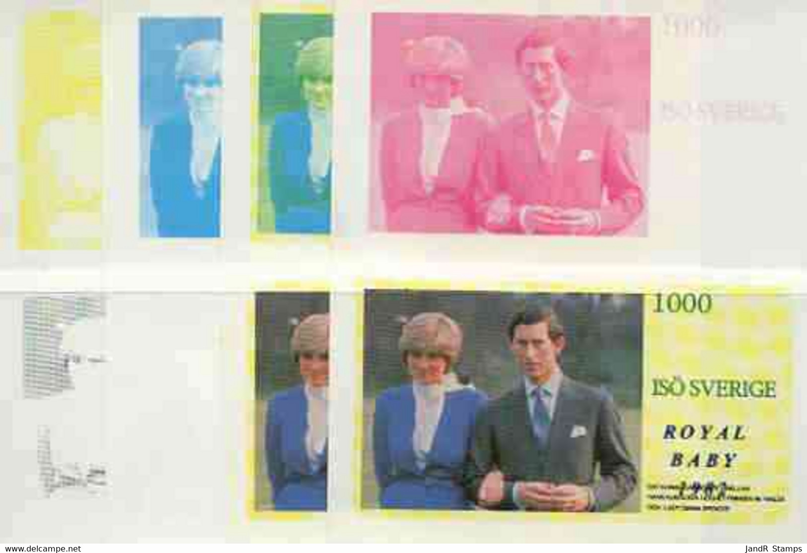 Iso - Sweden 1982 Royal Baby Opt On Royal Wedding 1000 Deluxe Sheet (Charles & Di), The Set Of 8 Imperf Progressive Proo - Emissions Locales
