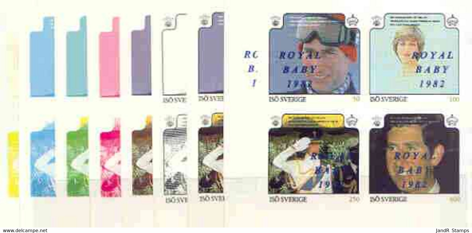 Iso - Sweden 1982 Royal Baby Opt On Royal Wedding Deluxe Sheet, The Set Of 9 Imperf Progressive Colour Proofs - Emissions Locales