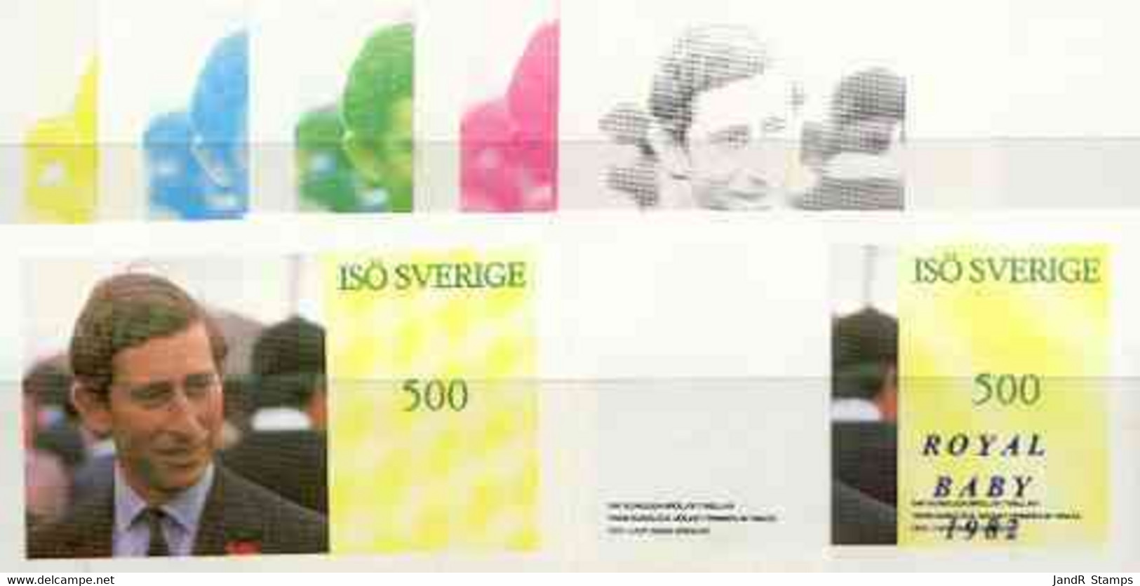 Iso - Sweden 1982 Royal Baby Opt On Royal Wedding 500 Souvenir Sheet (Prince Charles), The Set Of 8 Imperf Progressive P - Emissions Locales