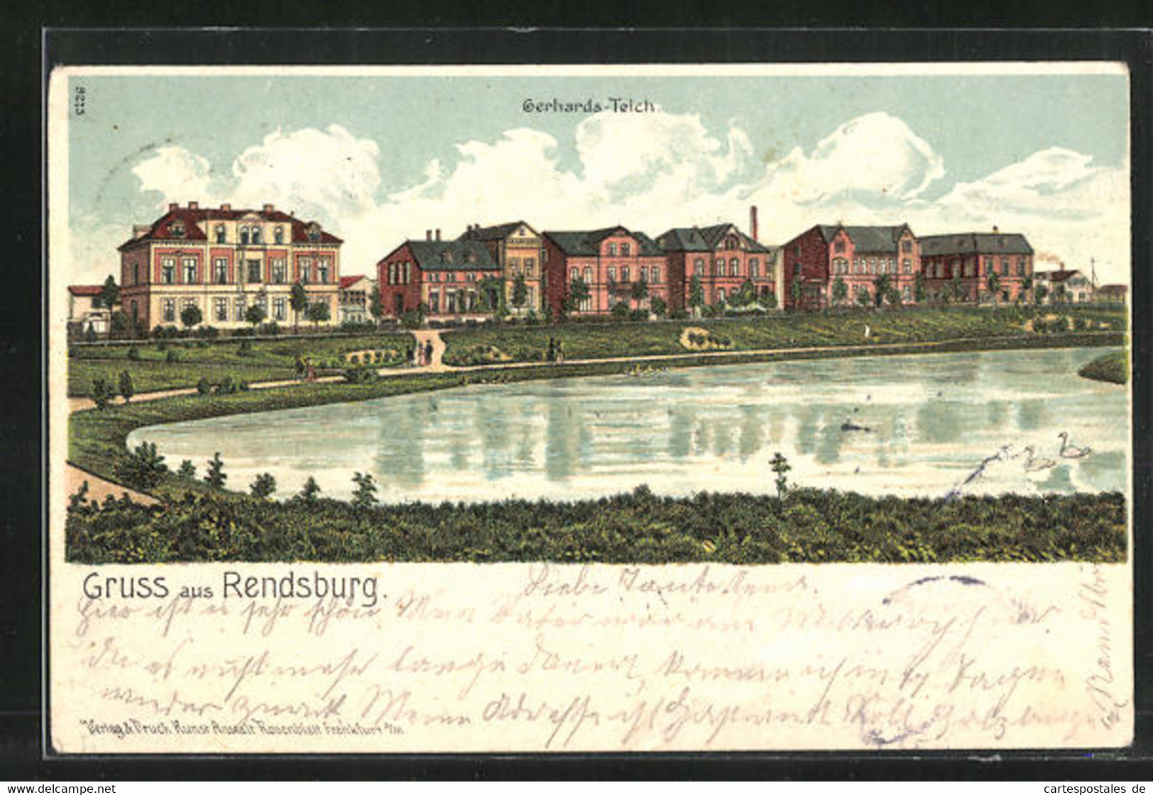 Lithographie Rendsburg, Gerhards-Teich, Villen - Rendsburg