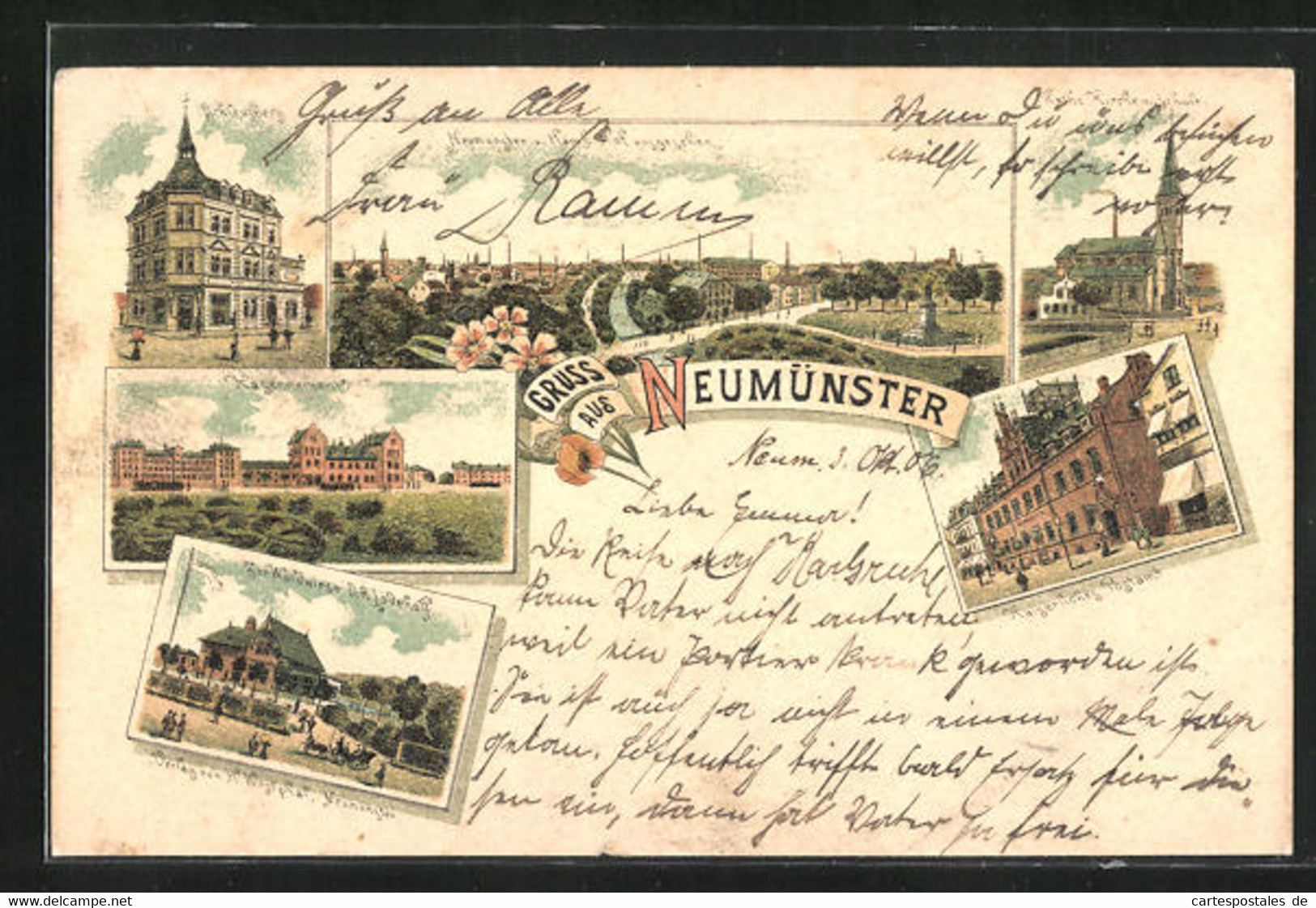 Lithographie Neumünster, Gasthaus Zur Waldwiese, Schleusberg - Neumuenster