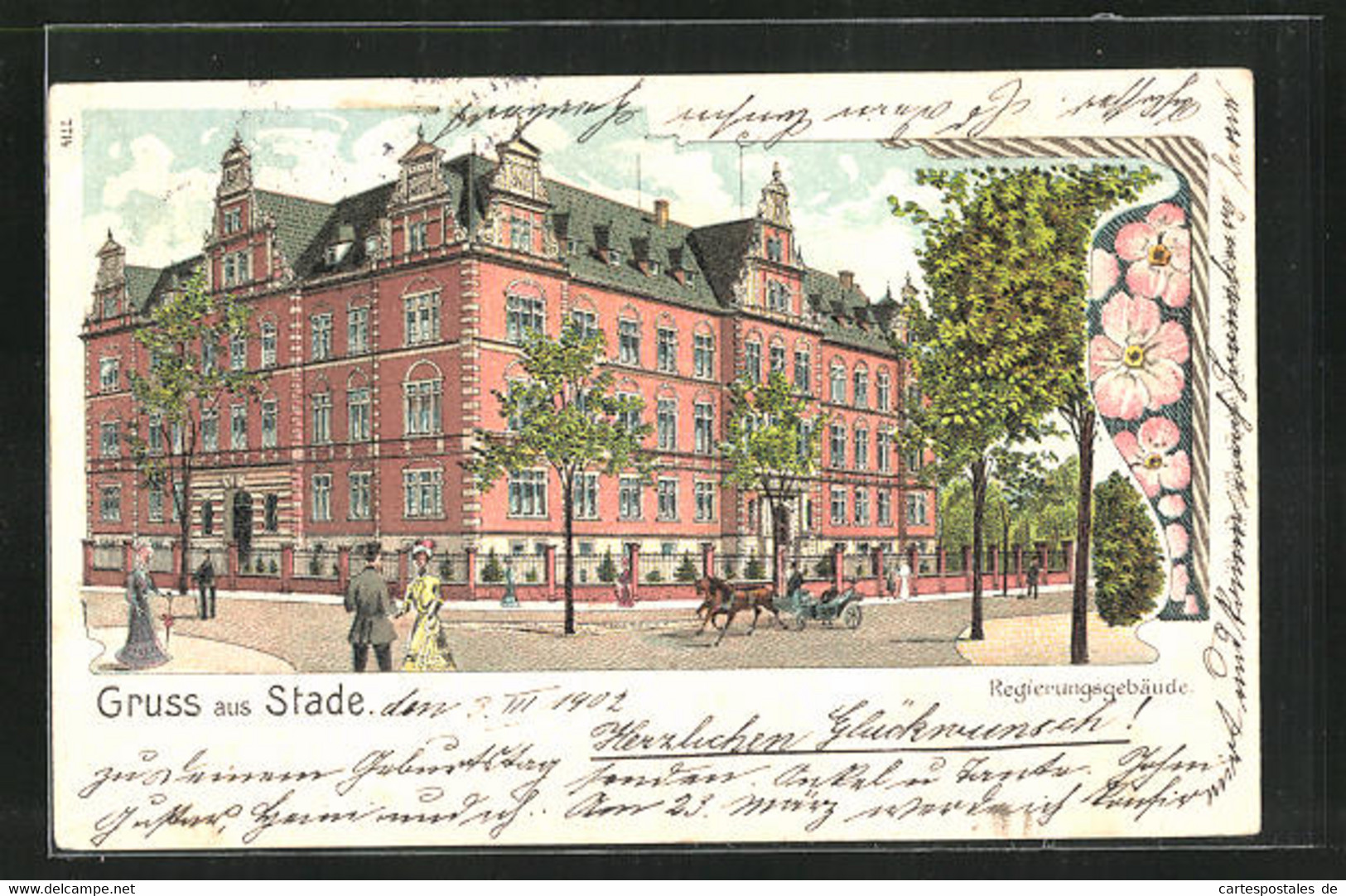 Lithographie Stade, Regierungsgebäude Mit Pferdekutsche - Stade