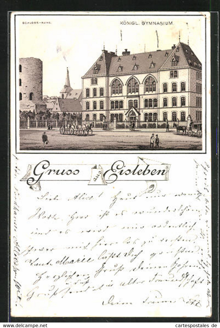 Lithographie Eisleben, Kgl. Gymnasium Mit Schloss-Ruine - Lutherstadt Eisleben