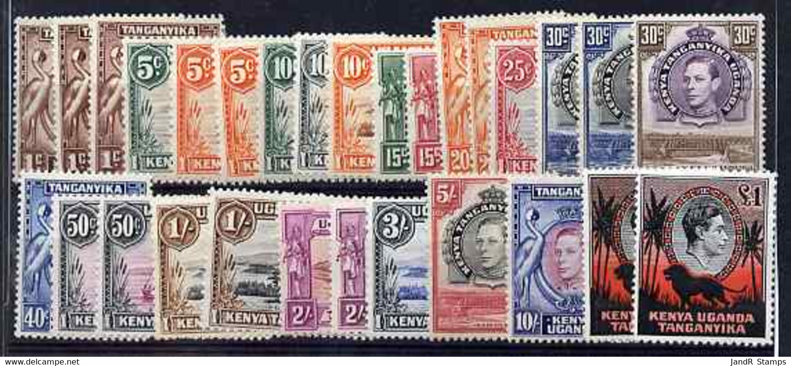 Kenya, Uganda & Tanganyika 1938-54 KG6 Definitive Set To £1 (2) Mint Or U/m Plus Shades And Perfs Incl SG 139, 141 & 146 - Altri & Non Classificati