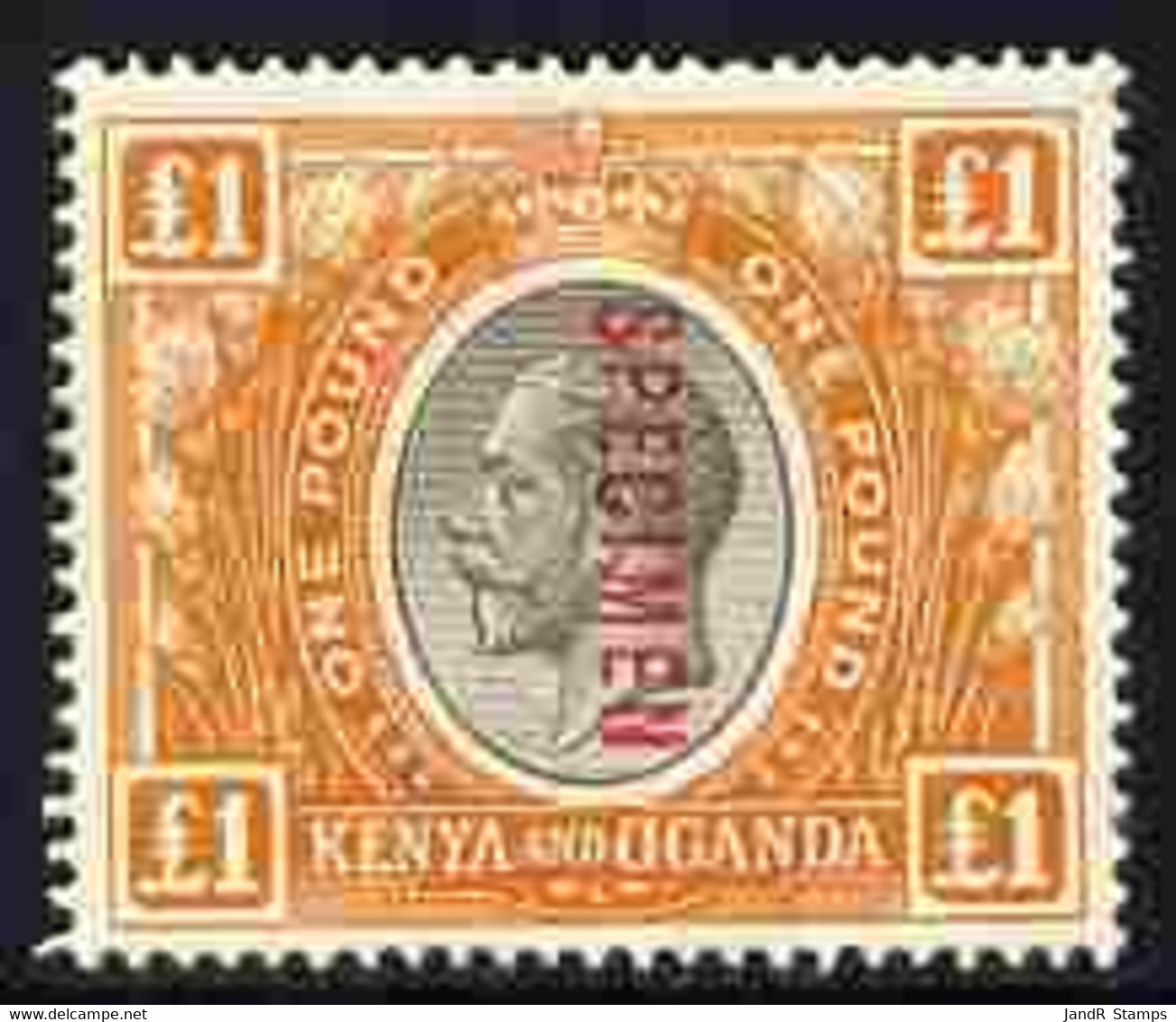 Kenya, Uganda & Tanganyika 1922-27 KG5 £1 Black & Orange Script CA Overprinted SPECIMEN Fresh With Gum And Well Centred - Other & Unclassified