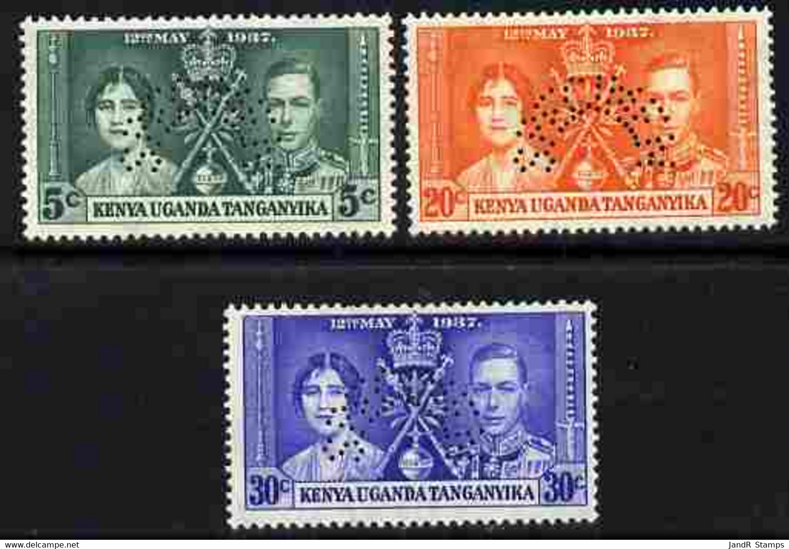 Kenya, Uganda & Tanganyika 1937 KG6 Coronatio Set Of 3 Perforated SPECIMEN Fine With Gum And Only 415 Produced - Altri & Non Classificati