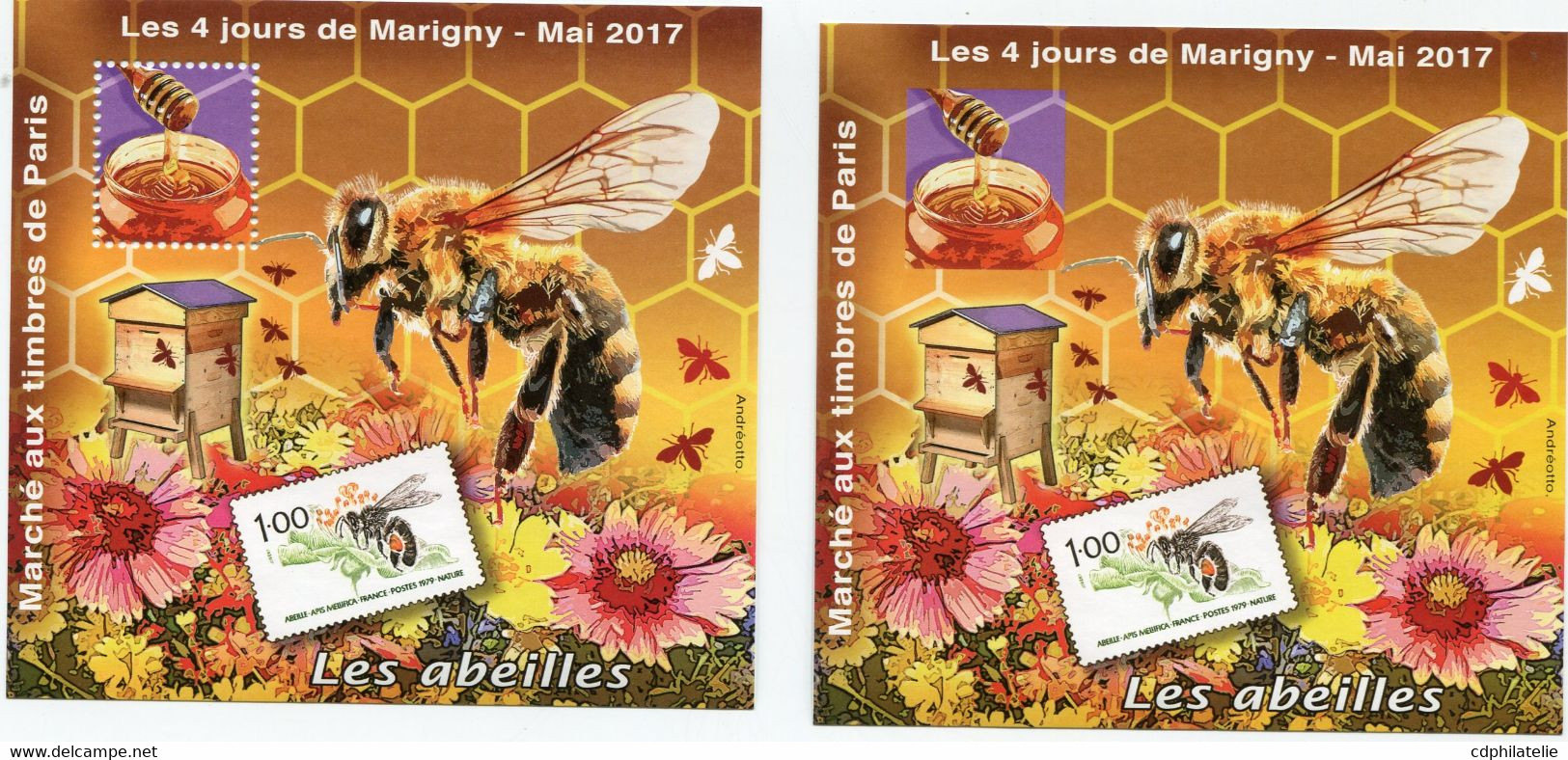 FRANCE FEUILLETS-SOUVENIRS DU CARRE MARIGNY 2017 N°29 LES ABEILLES (1 Dentelé / 1 Non Dentelé) - Otros & Sin Clasificación