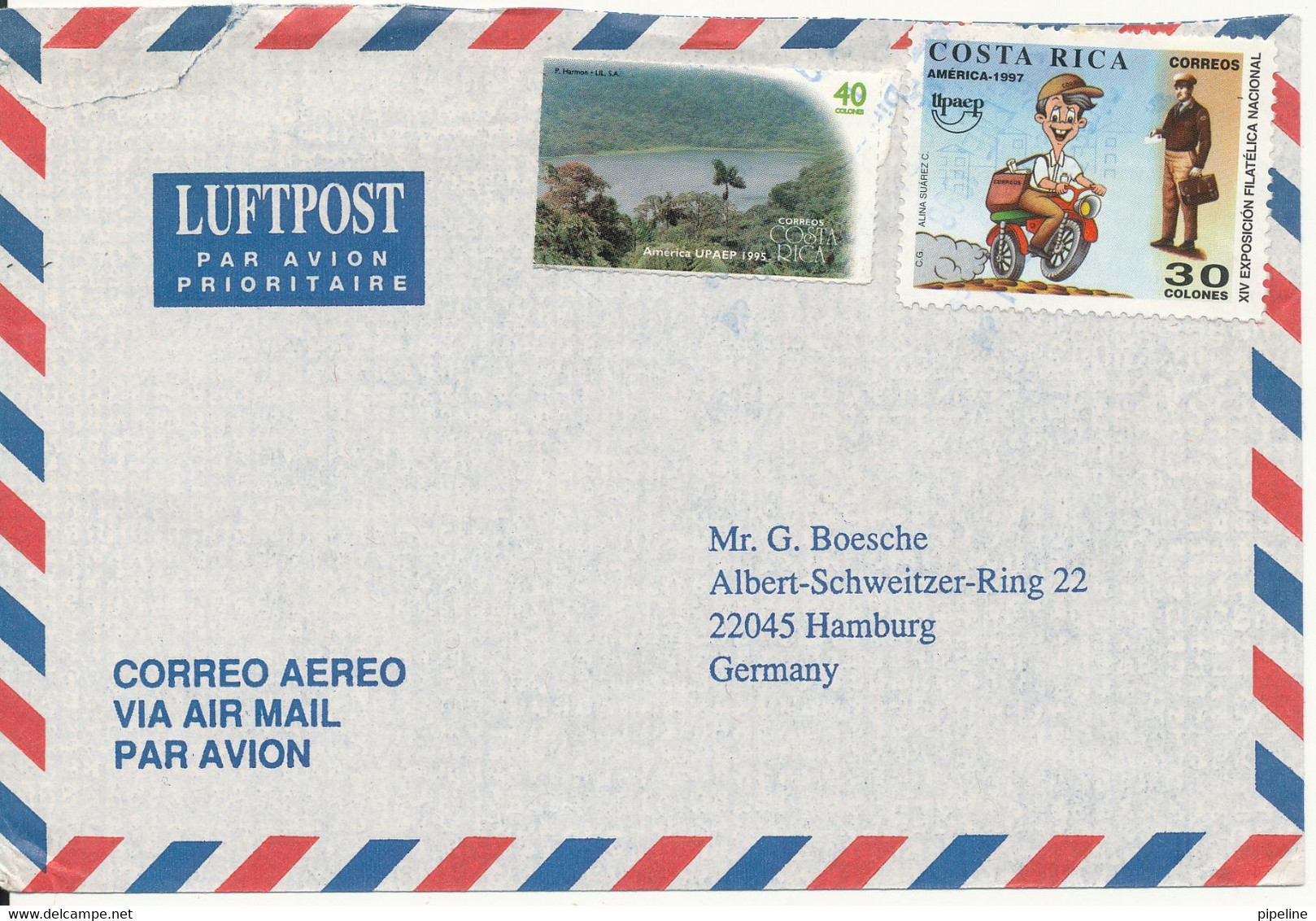 Costa Rica Air Mail Cover Sent To Germany - Costa Rica