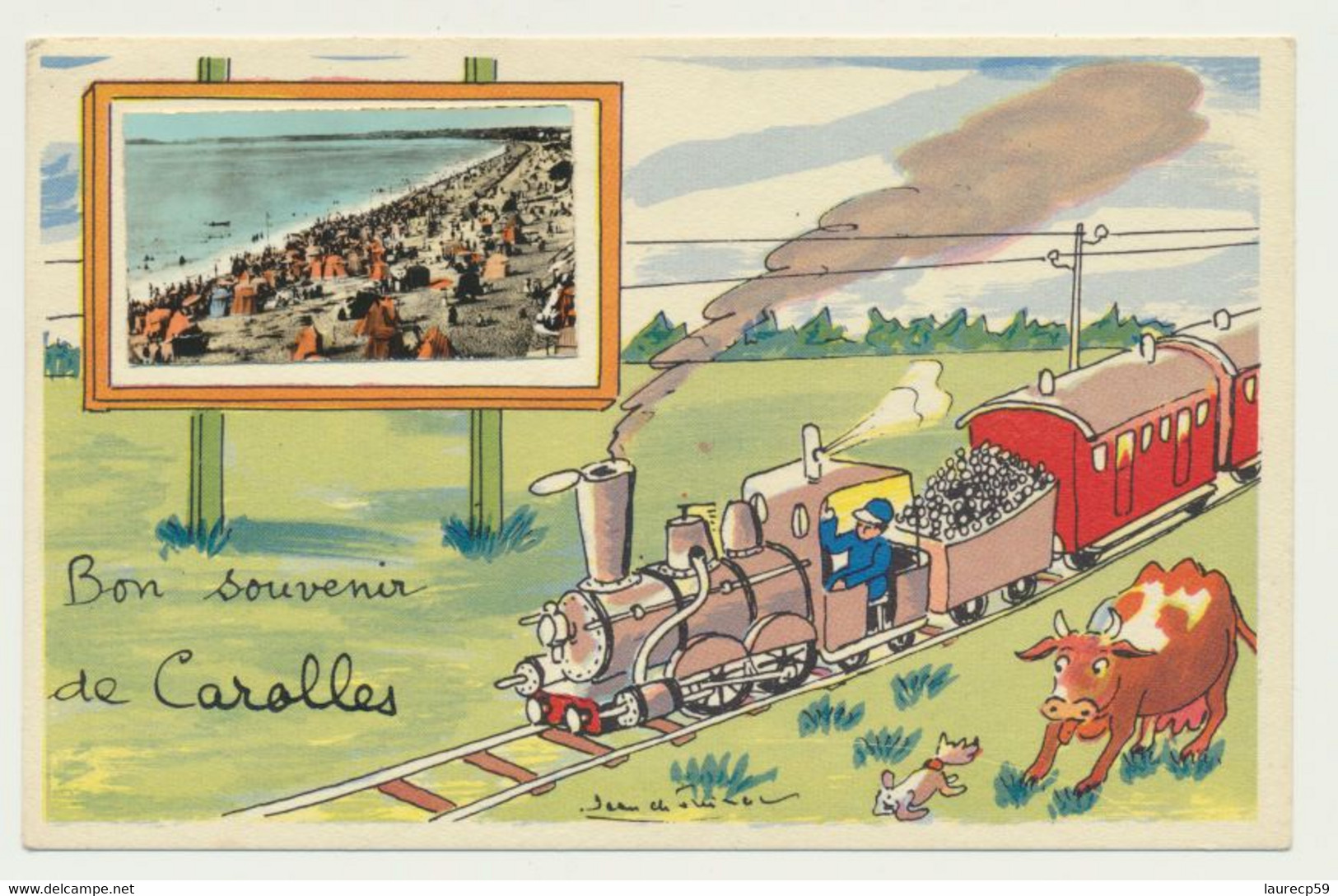 Carte Fantaisie  De CAROLLES - Illustrateur Signé Jean De Pressac - Bon Souvenir - Autres & Non Classés