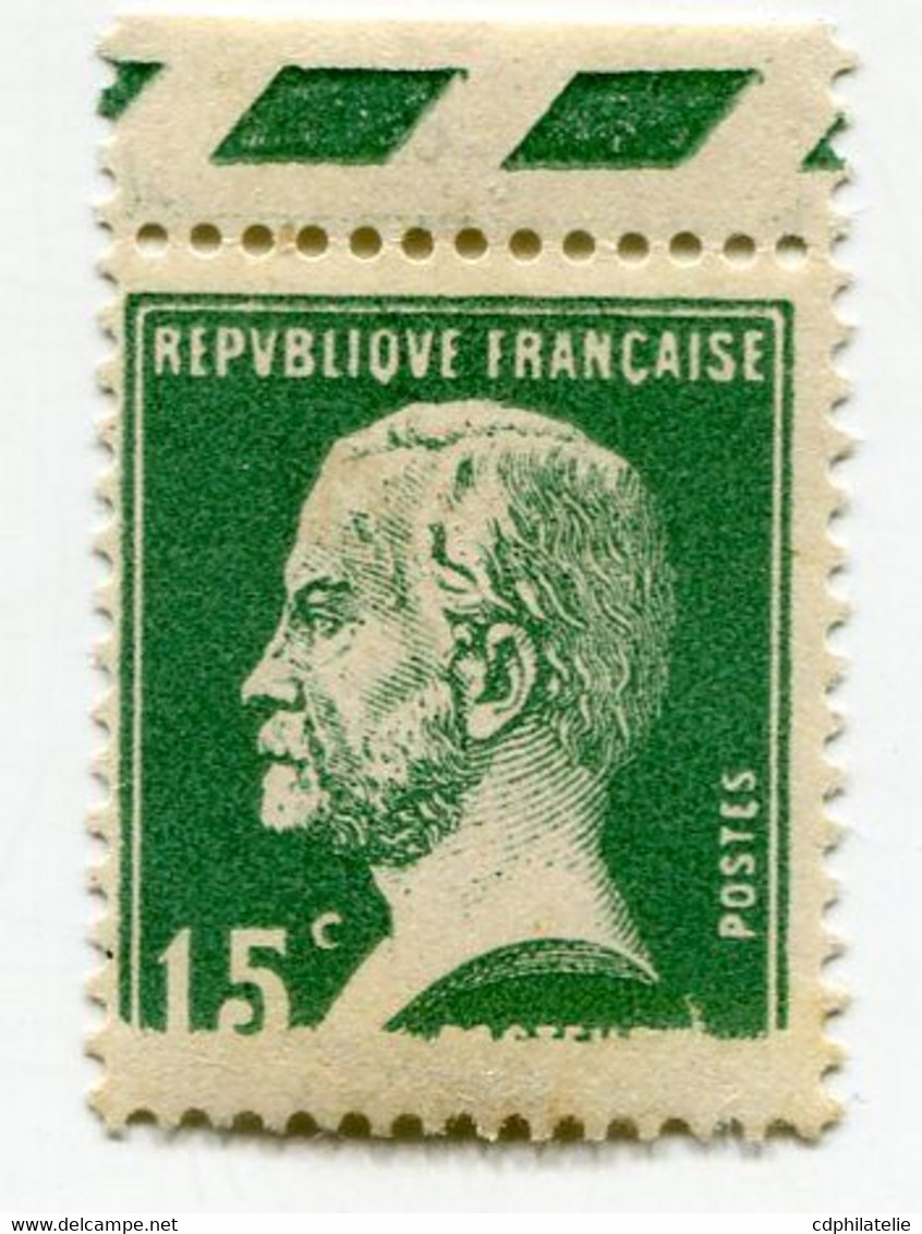 FRANCE N°171 ** 15c VERT PASTEUR AVEC UN MANQUE D'IMPRESSION  ( Signé CALVES ) - 1922-26 Pasteur