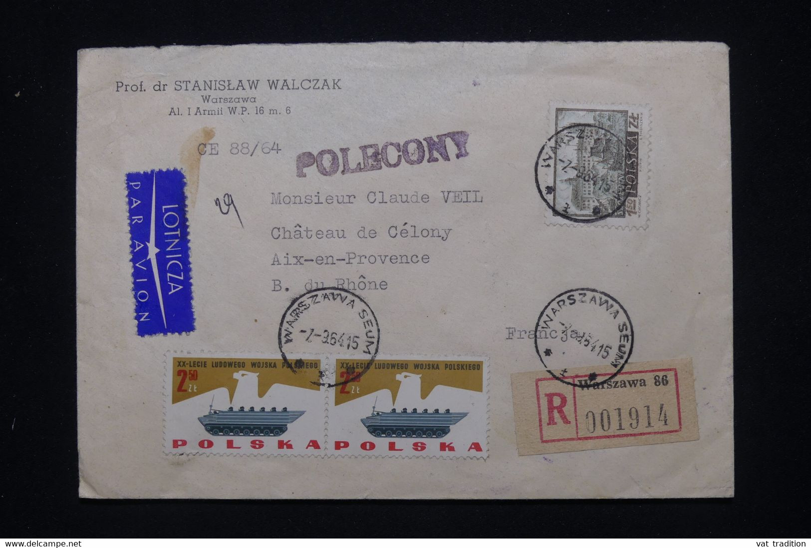 POLOGNE - Enveloppe En Recommandé  De Warszawa Pour La France En 1964 - L 100241 - Briefe U. Dokumente