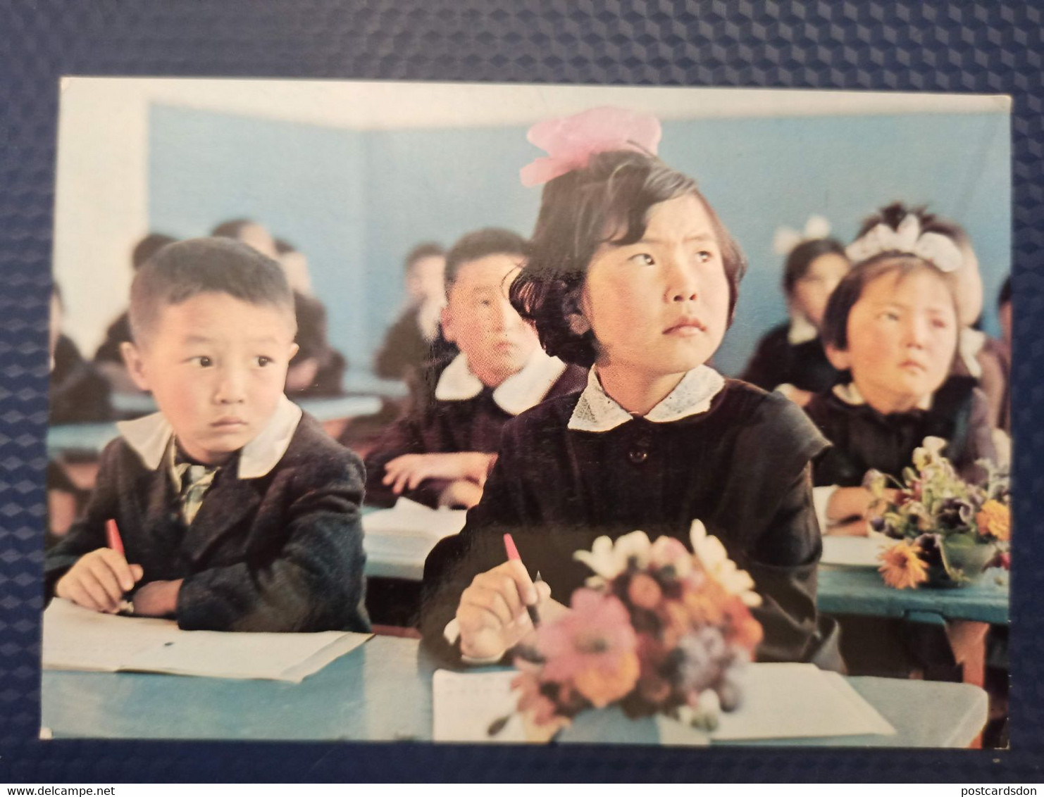 Mongolia.  Tipical School - Children, Boy And Girl   - Old Postcard 1970s - Mongolia