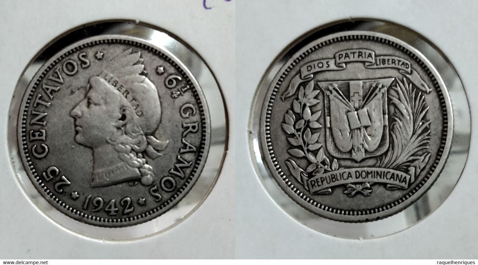 REP. DOMINICANA 10 CENTAVOS 1942 Km# 19 SILVER (G#08-61) - Dominicaine