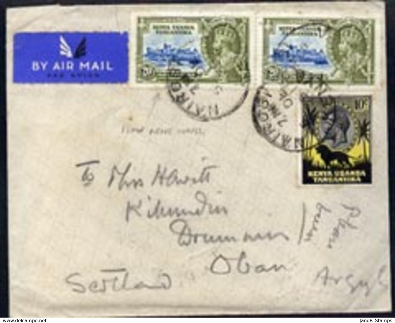 Kenya, Uganda & Tanganyika 1925 Commercial Cover To Scotland (with Original Letter) Bearing Pair Silver Jubilee 20c Plus - Altri & Non Classificati