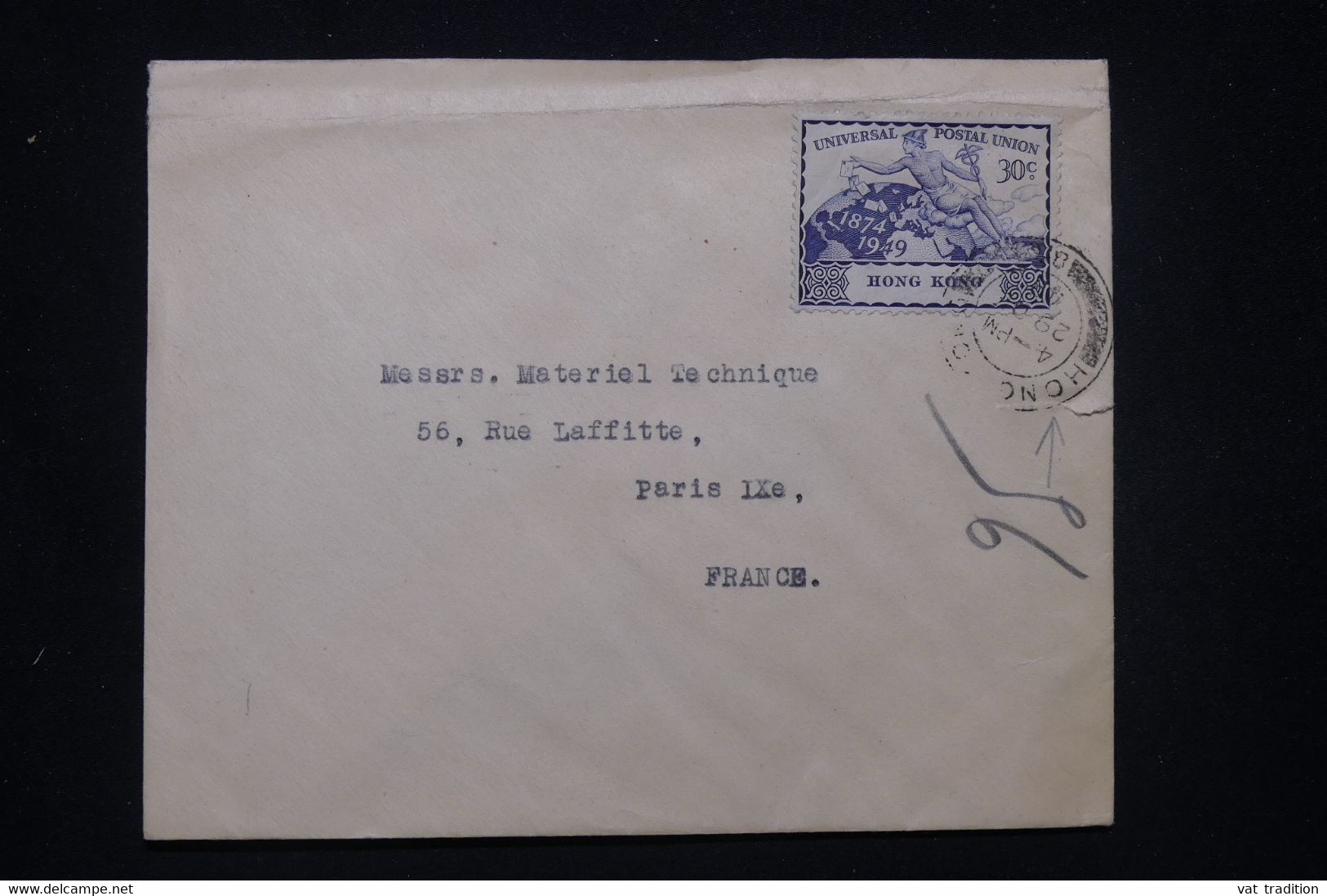 HONG KONG - Enveloppe Pour Paris En 1949, Affranchissement UPU - L 100256 - Lettres & Documents