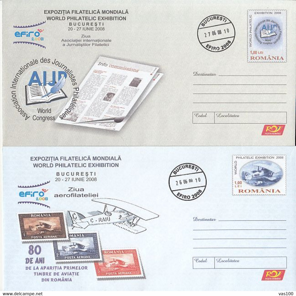 EFIRO'08 PHILATELIC EXHIBITION INK STAMPS ON PHILATELIC FEDERATION COVER STATIONERY, ENTIER POSTAL, 6X, 2021, ROMANIA - Postwaardestukken