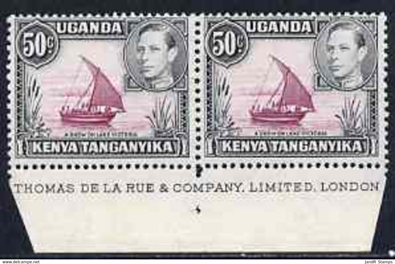 Kenya, Uganda & Tanganyika 1938-54 KG6 Dhow On Lake Victoria 50c P13 X 11.75 Marginal Pair With DLR Imprint Stamps U/m S - Altri & Non Classificati