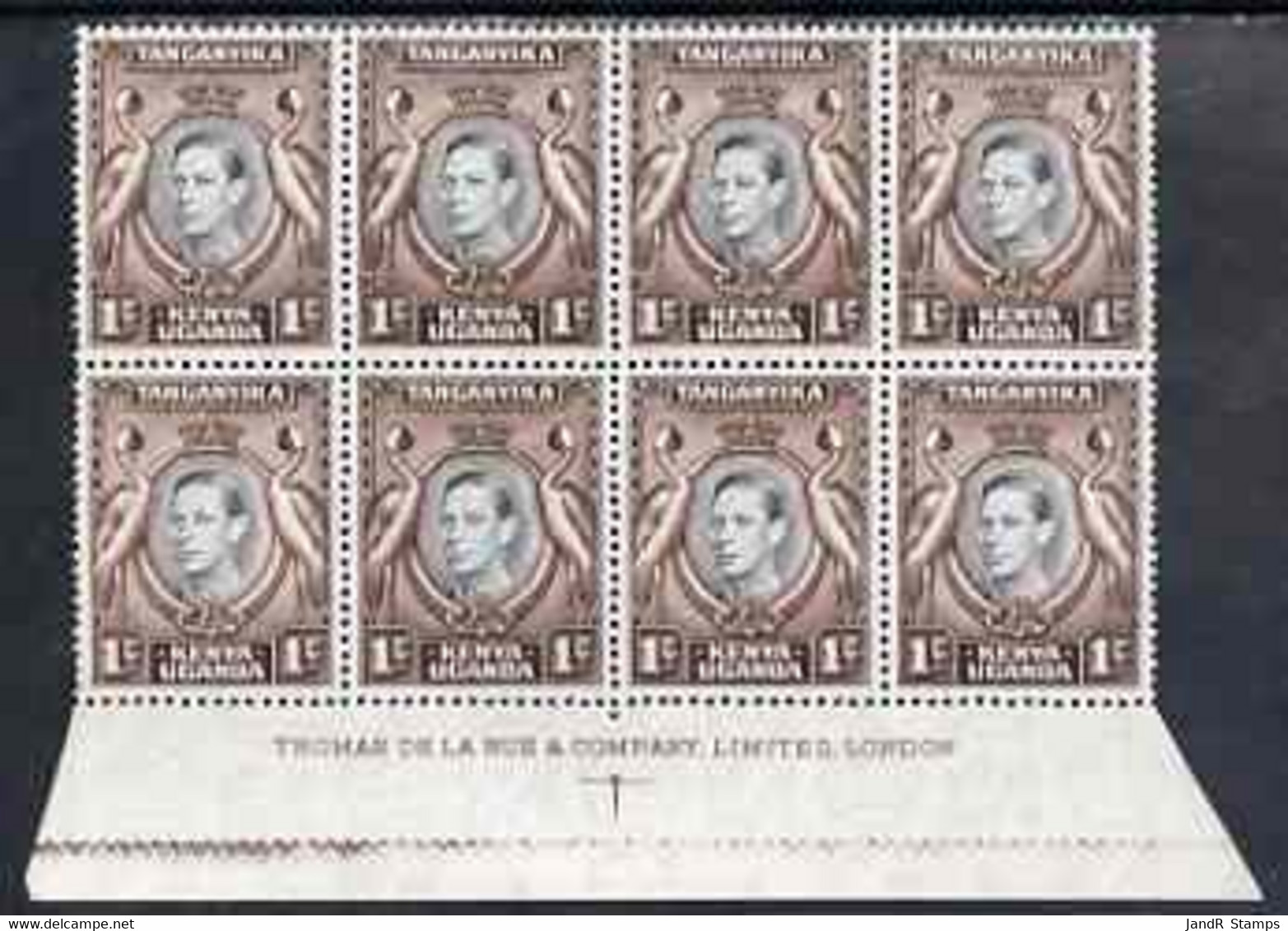 Kenya, Uganda & Tanganyika 1938-54 KG6 Crowned Cranes 1c Black & Chocolate Imprint Block Of 8 With 'value Retouch' U/m S - Altri & Non Classificati