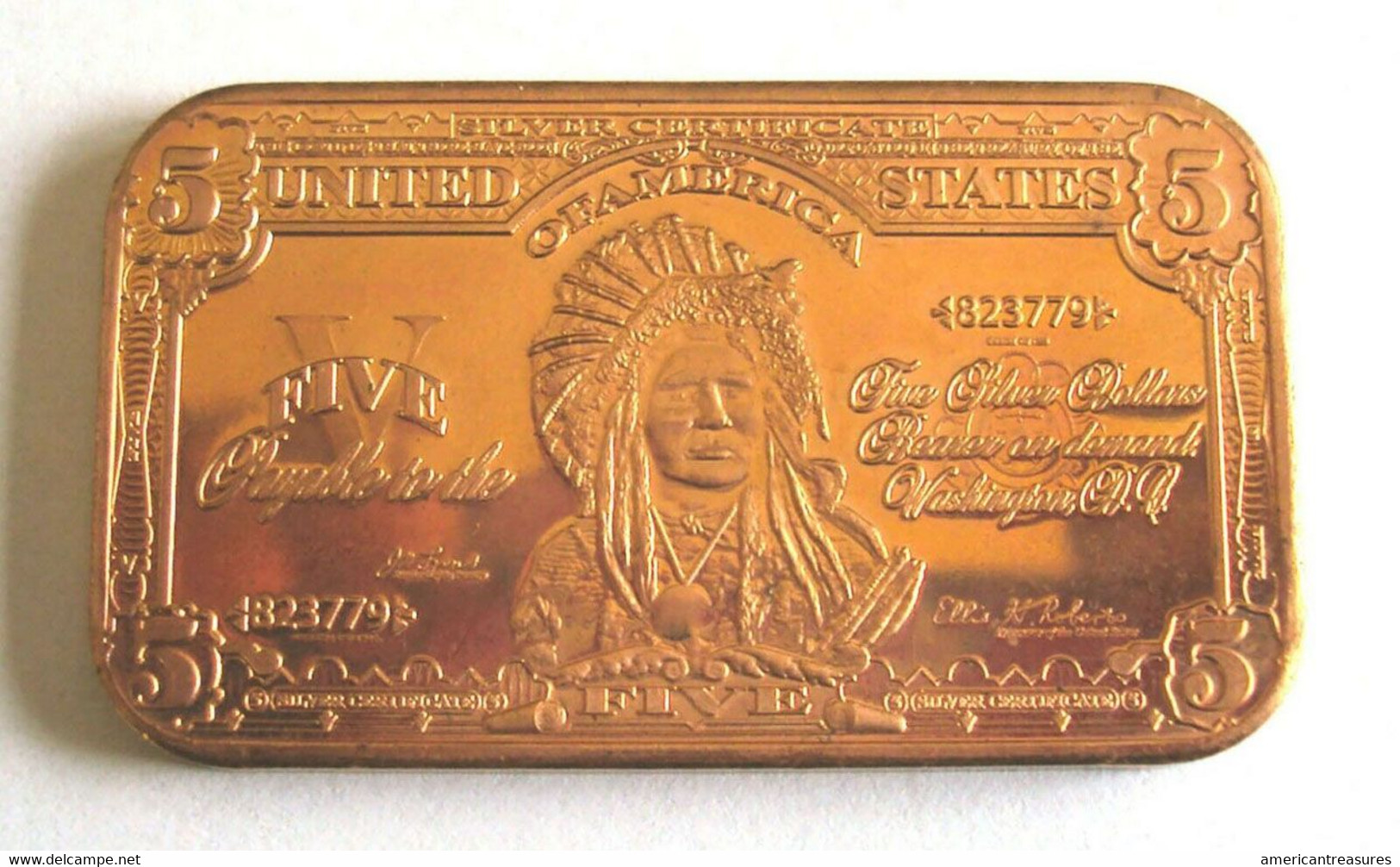 USA .999 Fine Copper Art Bullion 'Great Indian Chief' - 1 Avoirdupois - UNC - Autres – Amérique