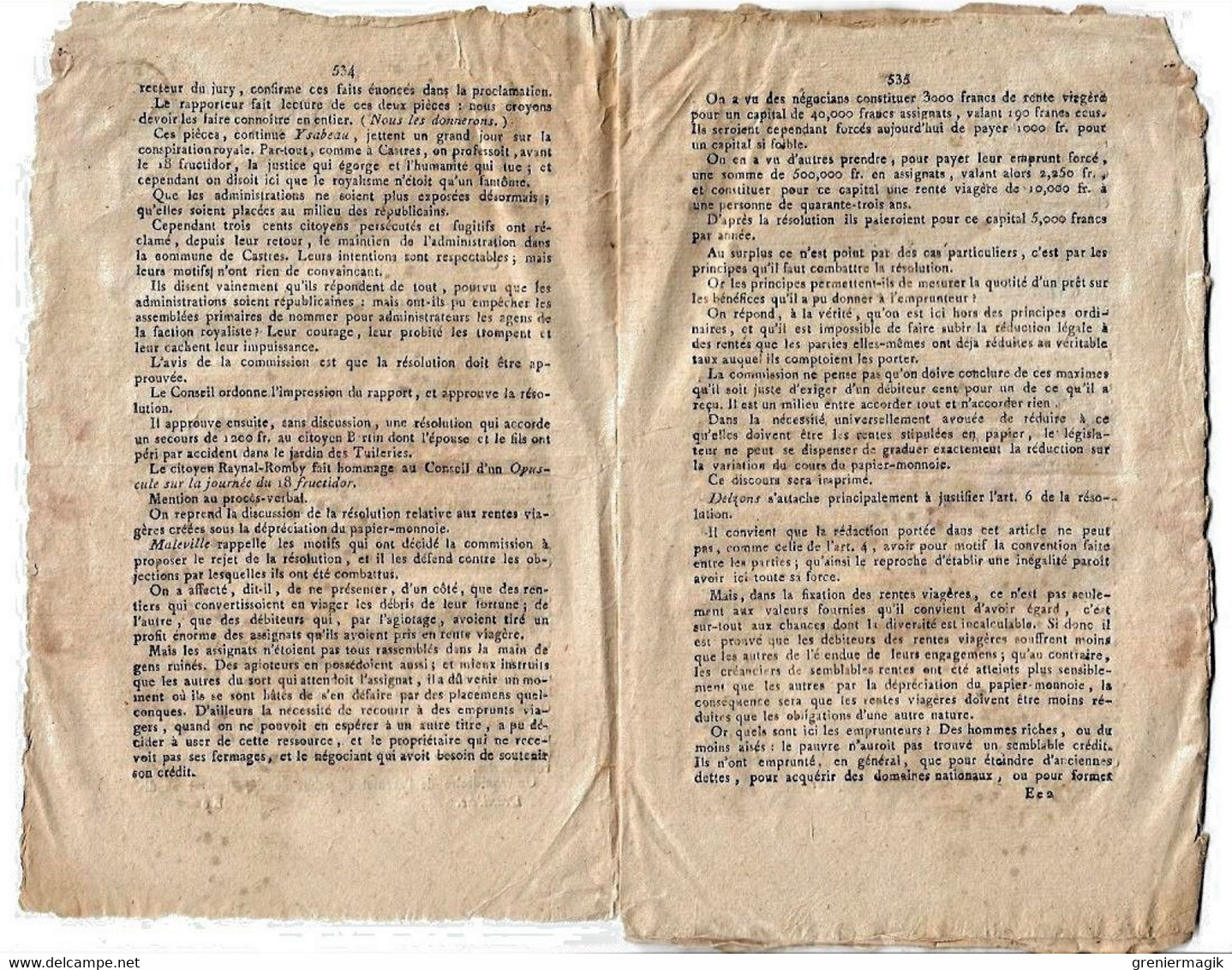 Journal Des Débats Et Lois Frimaire An VI 1797 Tarn Castre Albi/Négociation France Angleterre/Landrecies/Papier-monnaie - Periódicos - Antes 1800